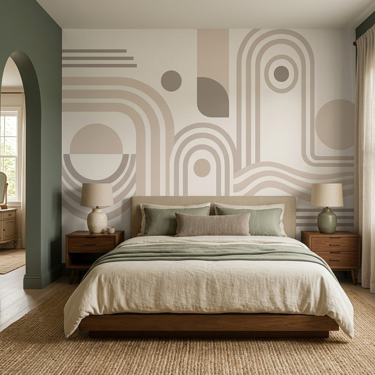 White Background Wallpaper Minimal Geometric Removable Wall Decor