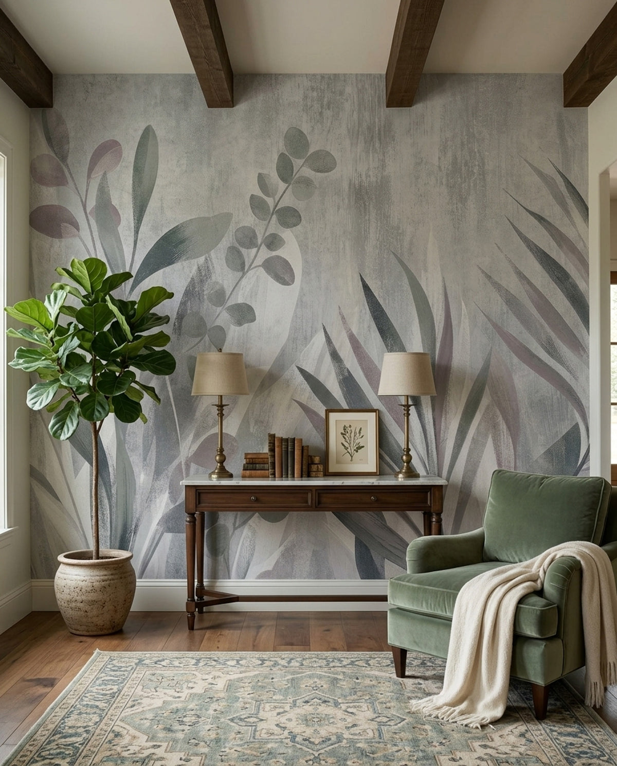 Botanical Wallpaper Leaf Silhouettes Removable Textured Wall Decor