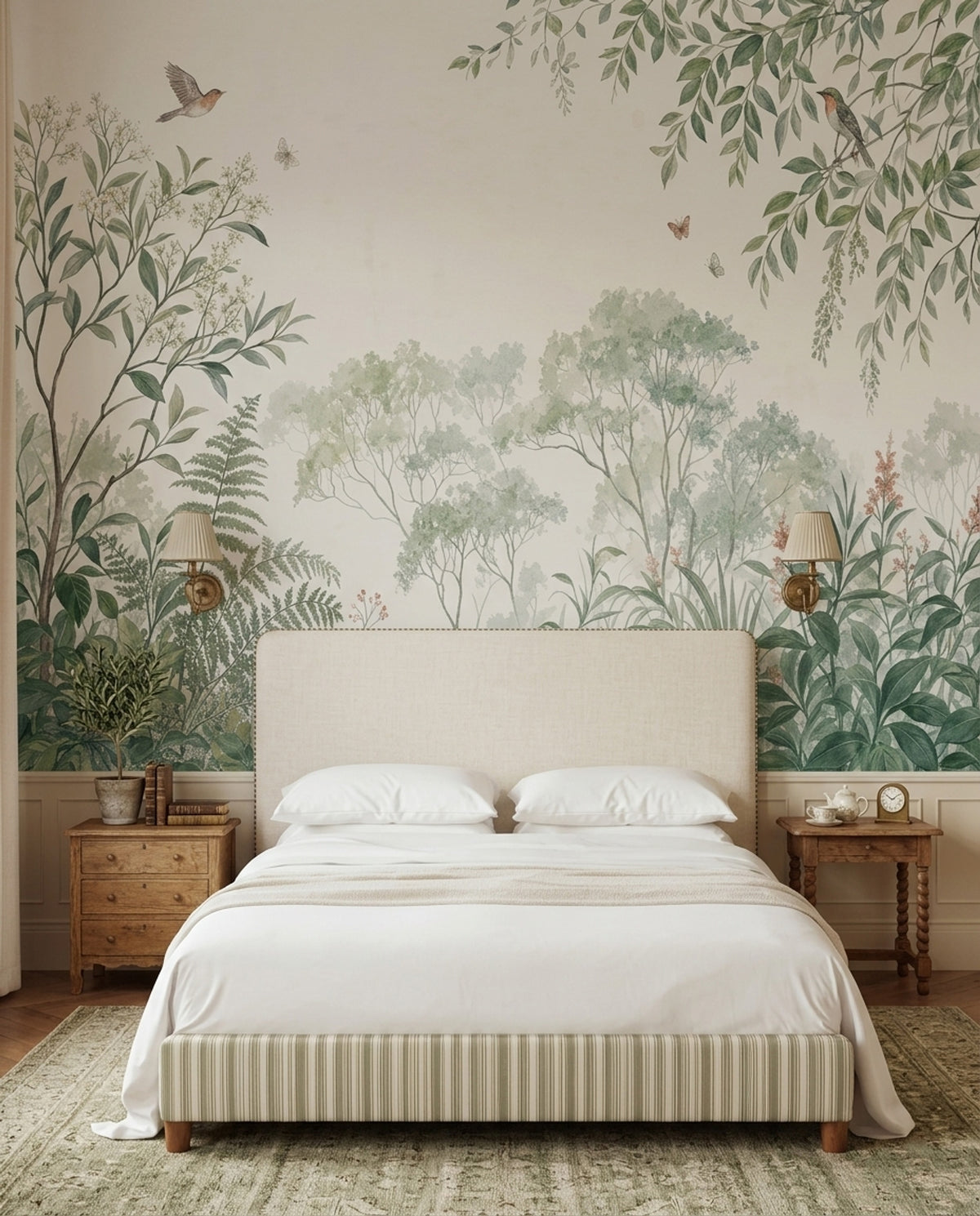 Muted Green Wallpaper Sage Green Botanical Wall Mural