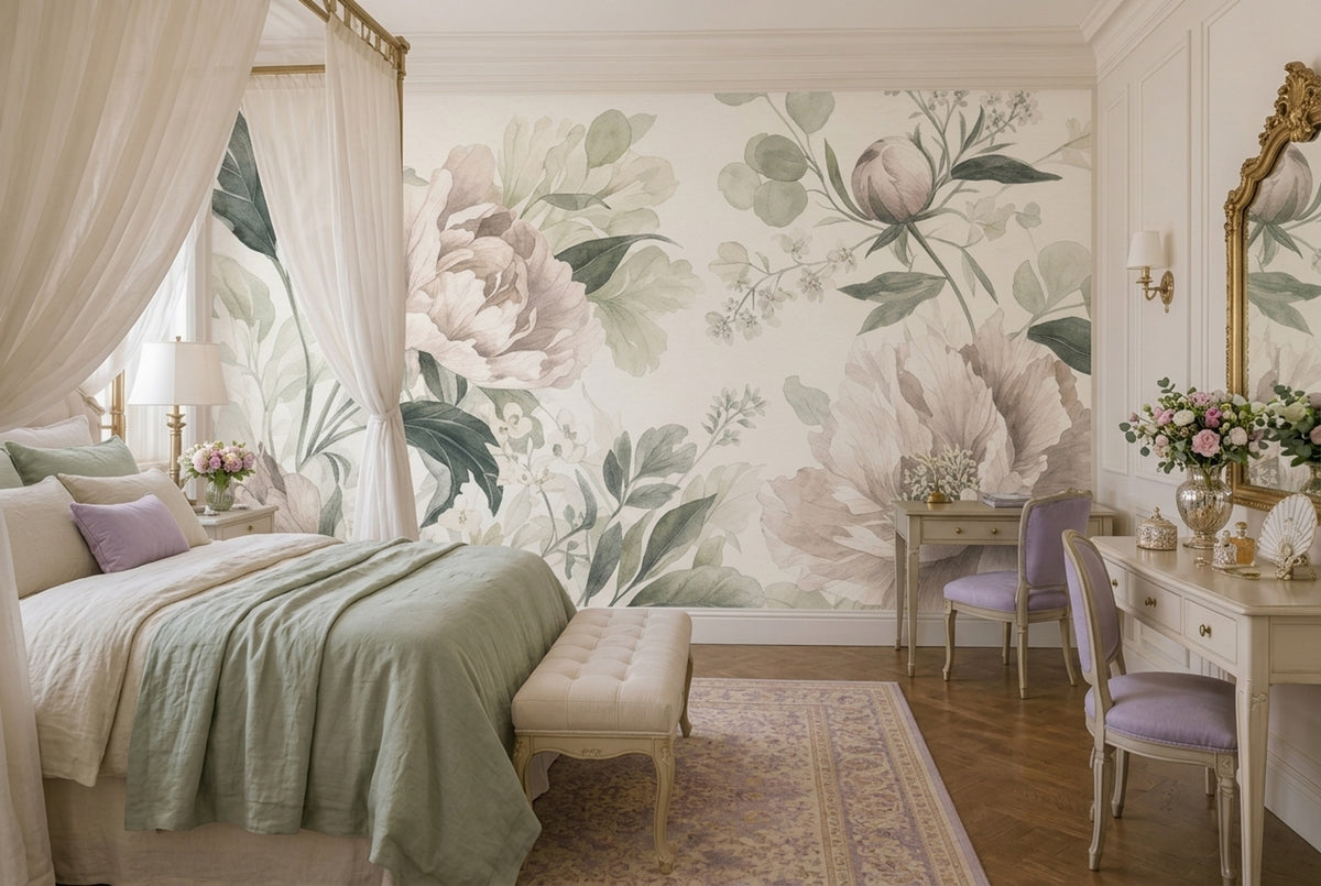 Peonies Wallpaper Watercolor Removable Botanical Wall Decor