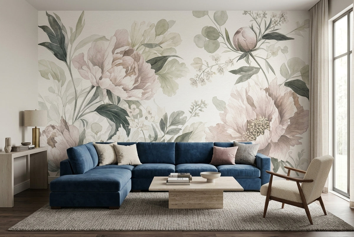 Peonies Wallpaper Watercolor Removable Botanical Wall Decor