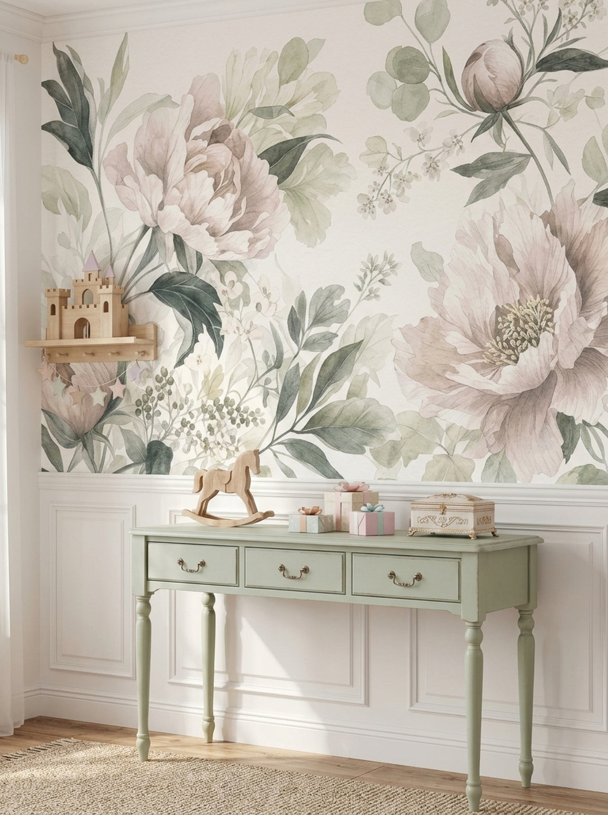 Peonies Wallpaper Watercolor Removable Botanical Wall Decor