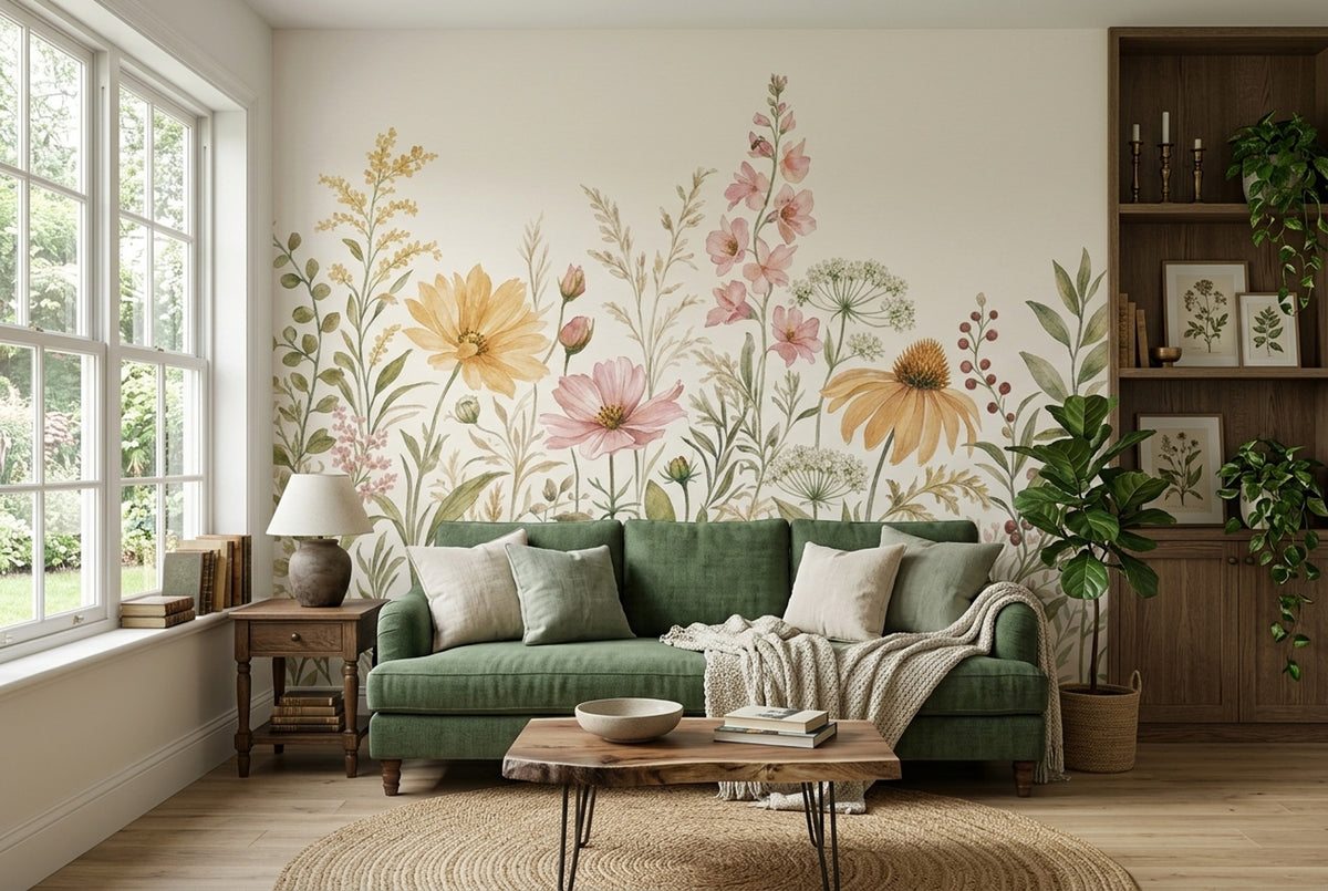 Watercolor Wallpaper Wildflowers Botanical Removable Wall Decor