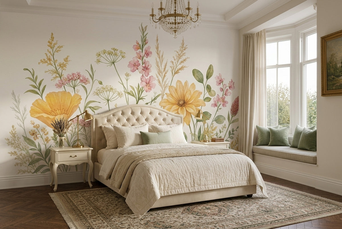 Watercolor Floral Wallpaper Wildflowers Botanical Wall Mural