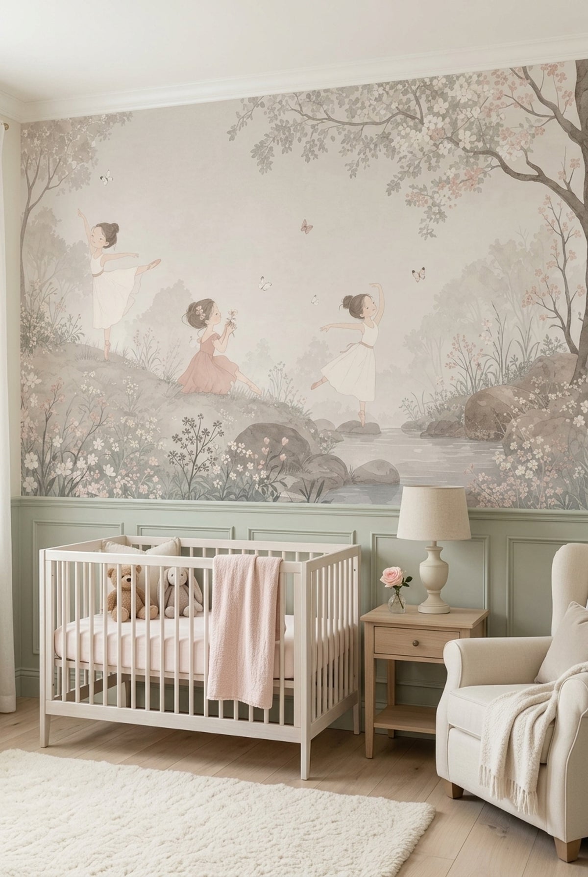Ballerina Wallpaper Floral Landscape Watercolor Wall Mural