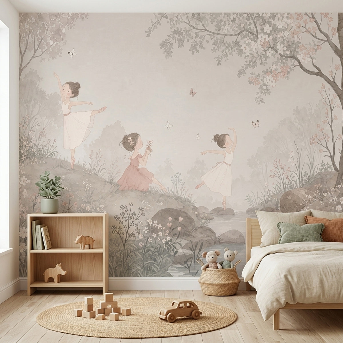 Ballerina Wallpaper Floral Landscape Watercolor Wall Mural