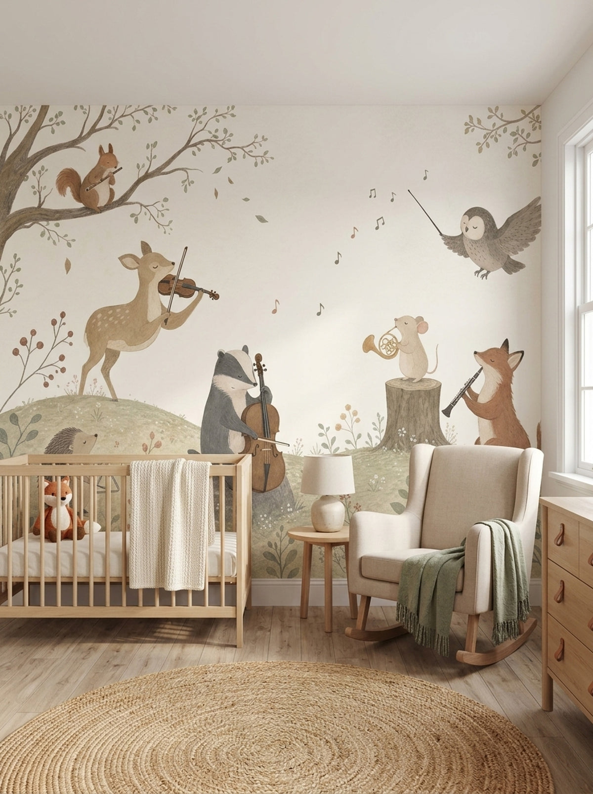 Nursery Wallpaper Woodland Animals Removable Watercolor Wall Decor