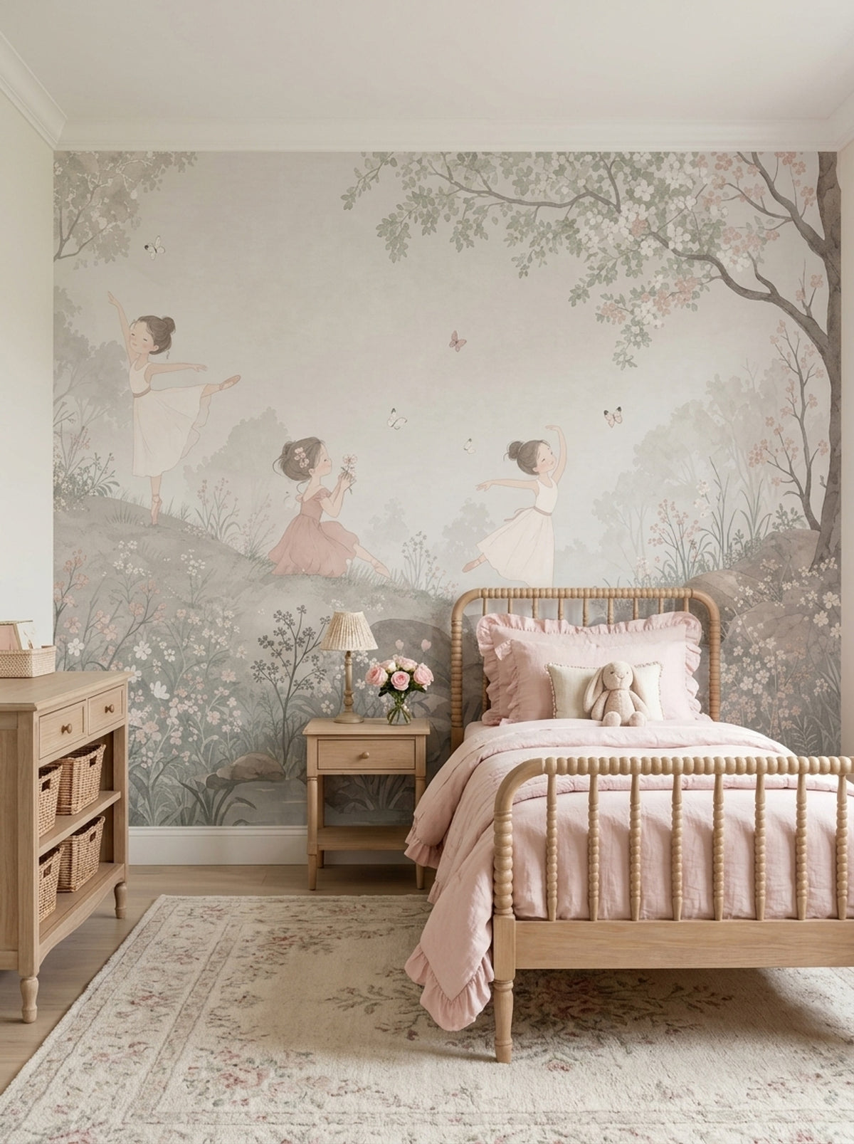 Ballerina Wallpaper Floral Landscape Watercolor Wall Mural