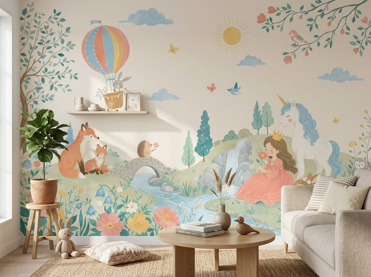 Hot Air Balloon Wallpaper Watercolor Fairy Tale Removable Wall Decor