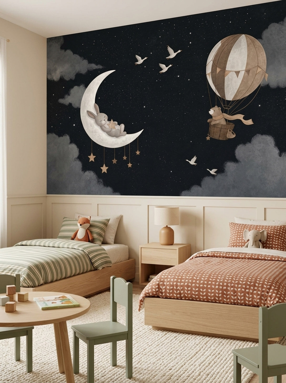 Hot Air Balloon Wallpaper Night Sky Removable Nursery Wall Decor