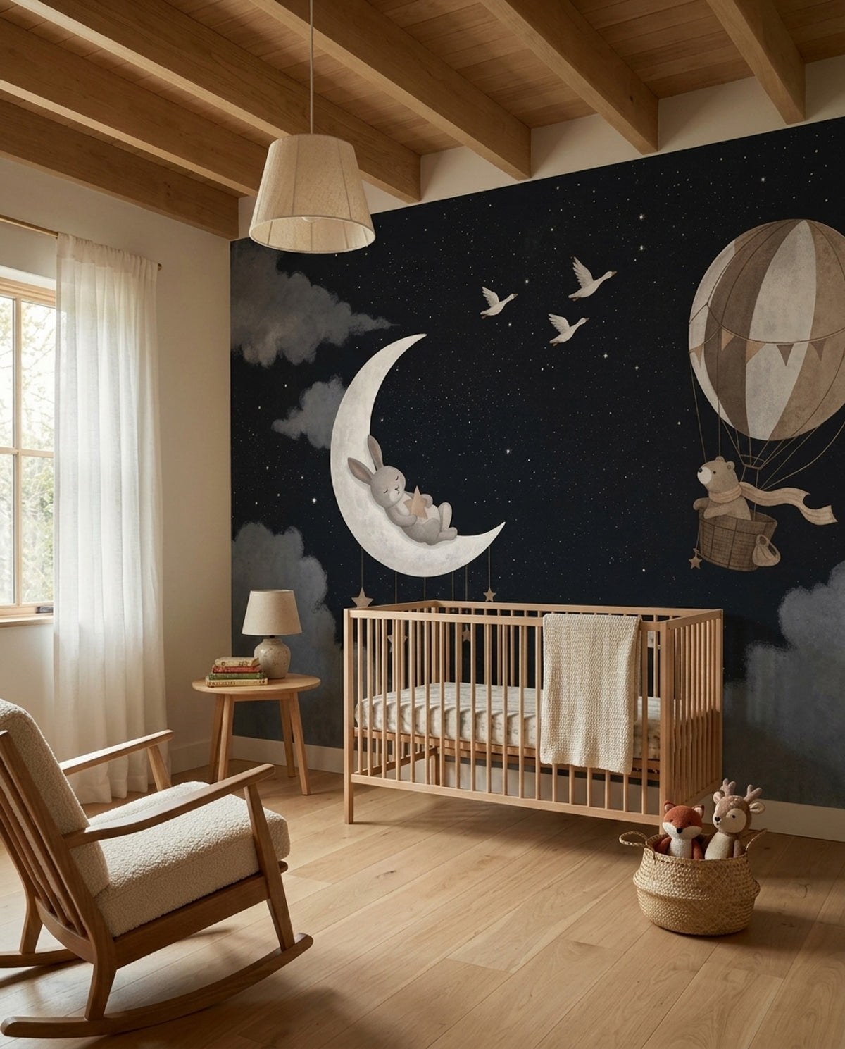 Hot Air Balloon Wallpaper Night Sky Removable Nursery Wall Decor