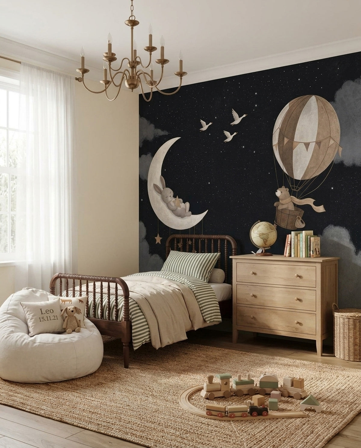 Hot Air Balloon Wallpaper Night Sky Removable Nursery Wall Decor