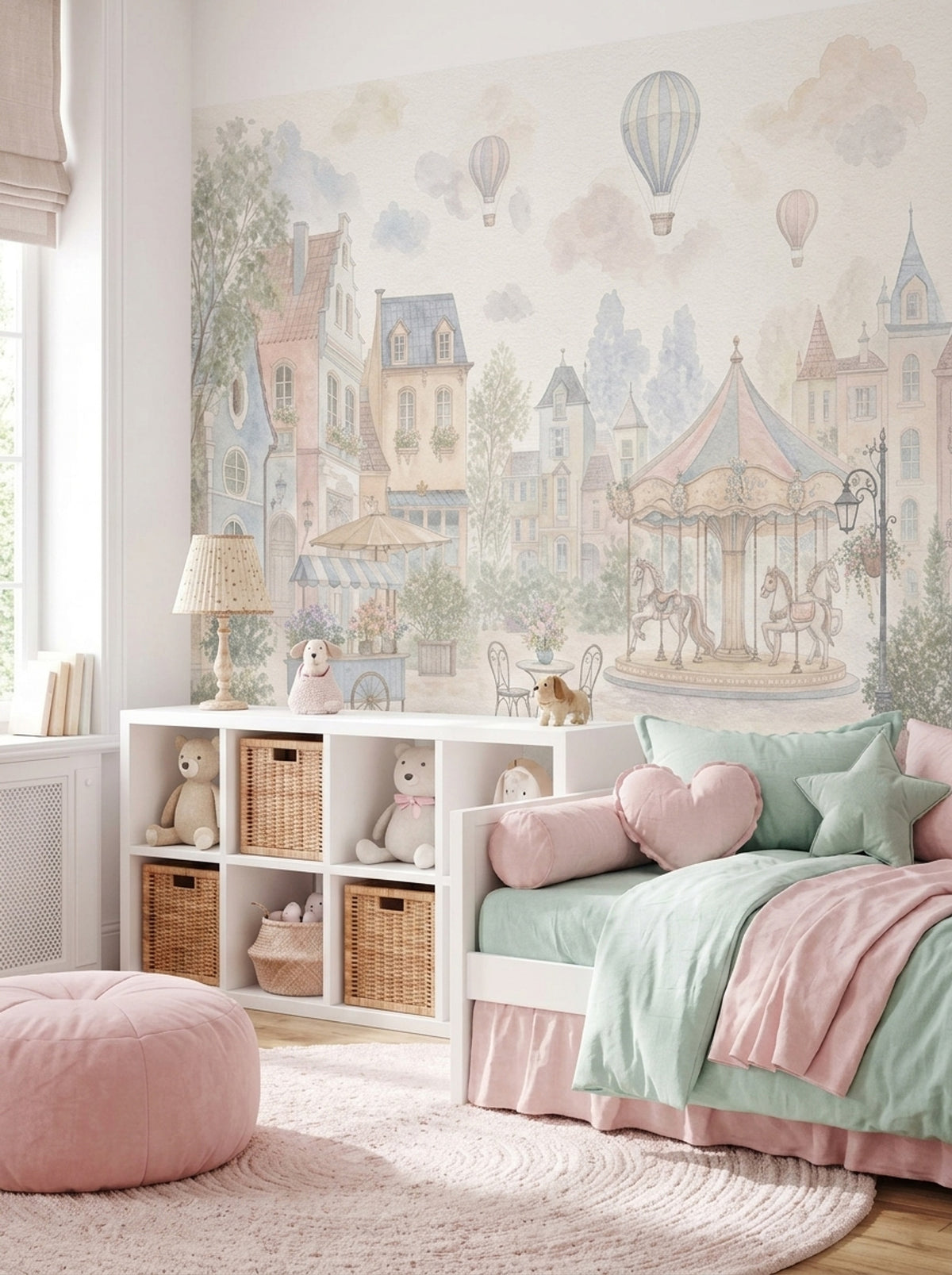 French Village Wallpaper Watercolor Removable Carousel Wall Decor