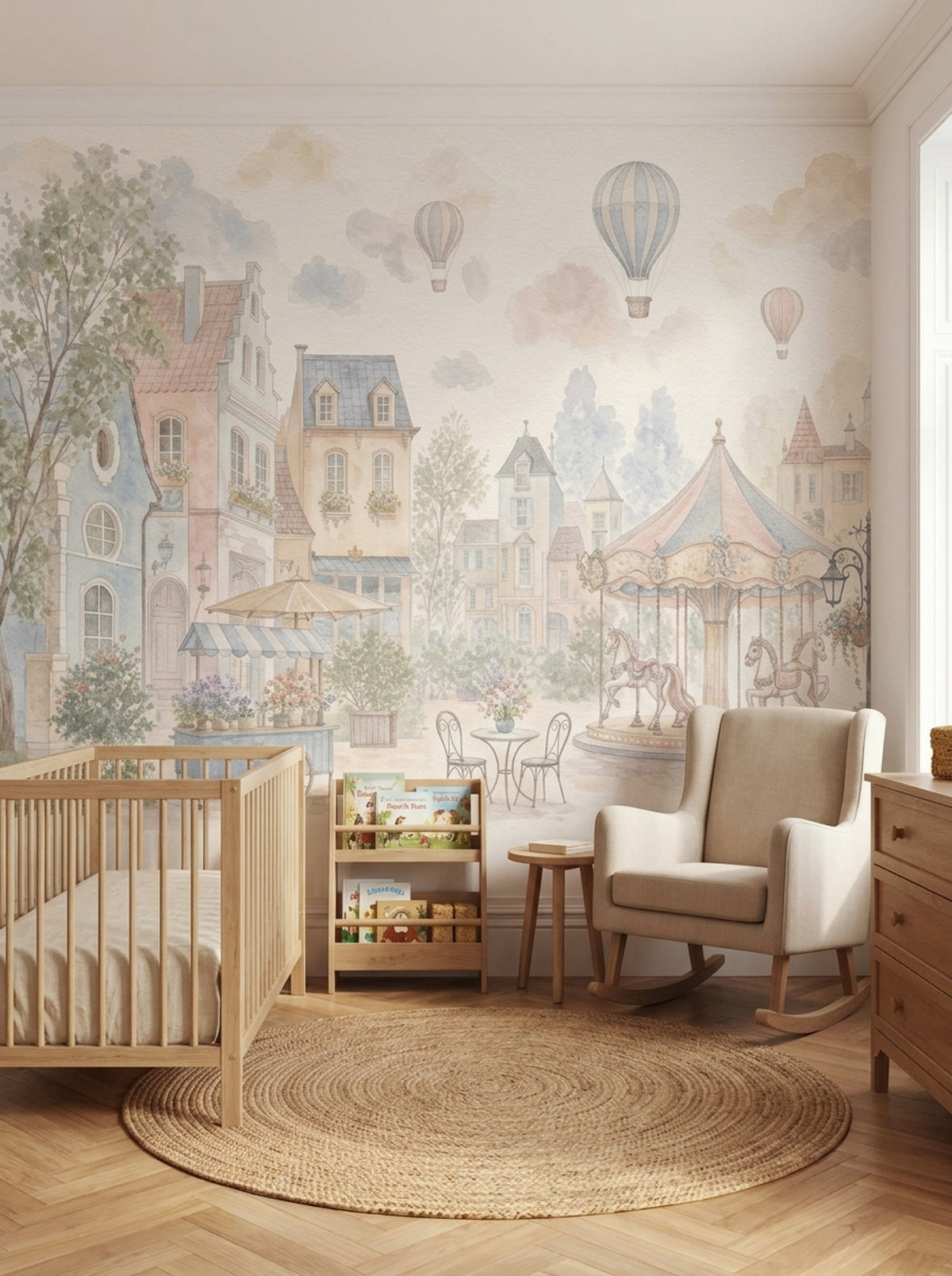 French Village Wallpaper Watercolor Removable Carousel Wall Decor