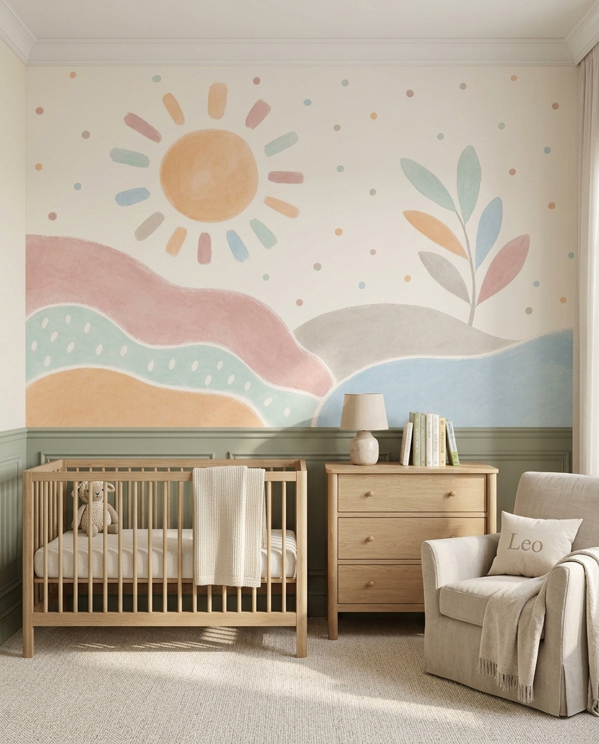 Pastel Landscape Wallpaper Watercolor Sun Wall Mural