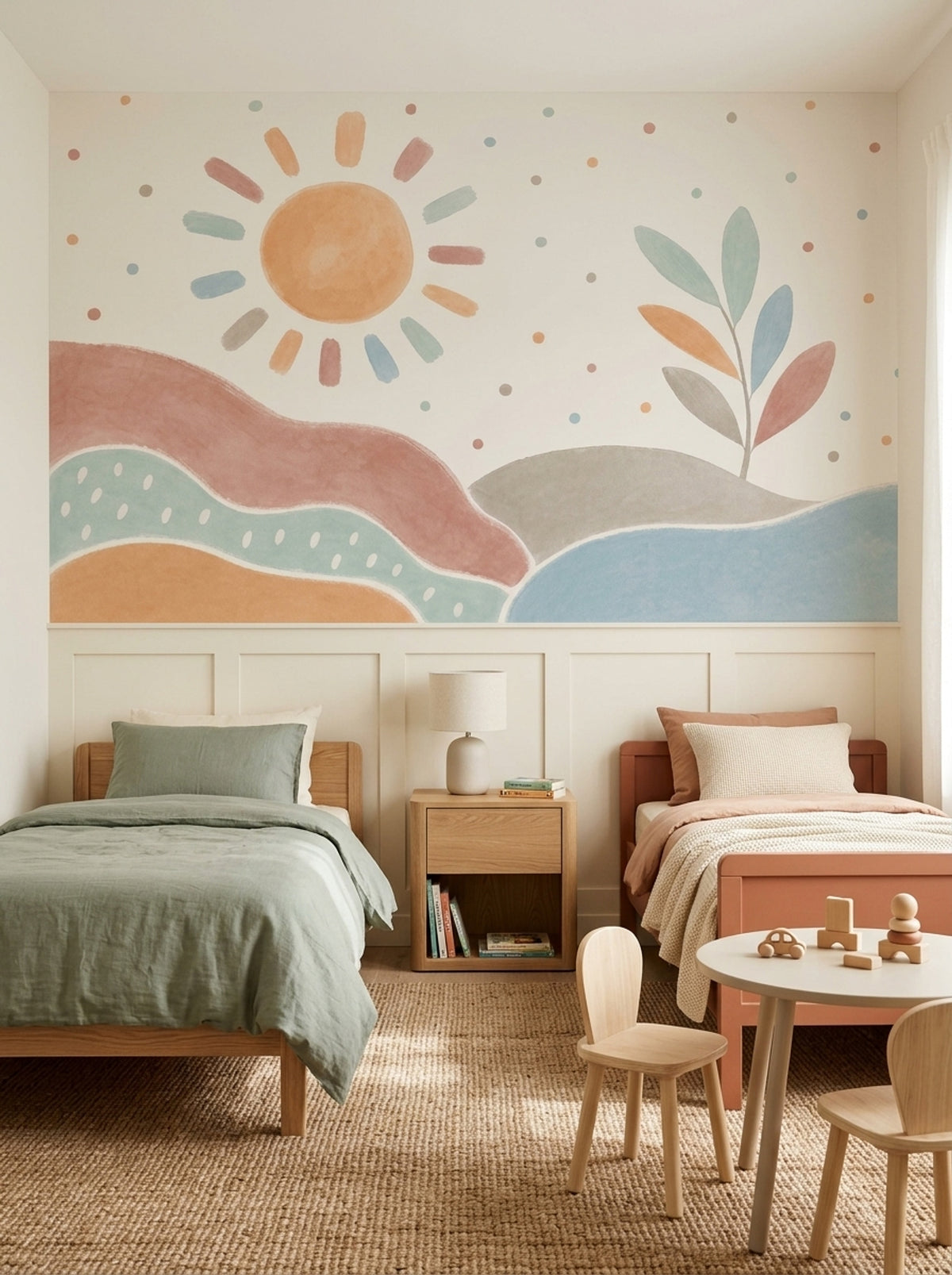 Pastel Landscape Wallpaper Watercolor Sun Wall Mural