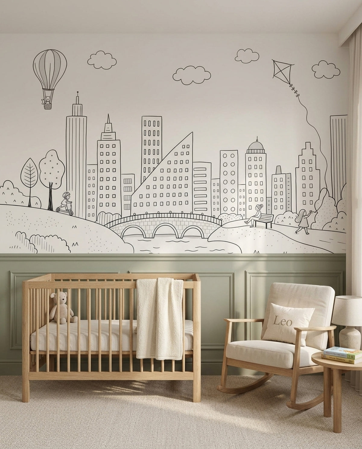 Hot Air Balloon Wallpaper Skyline Removable Cityscape Wall Decor