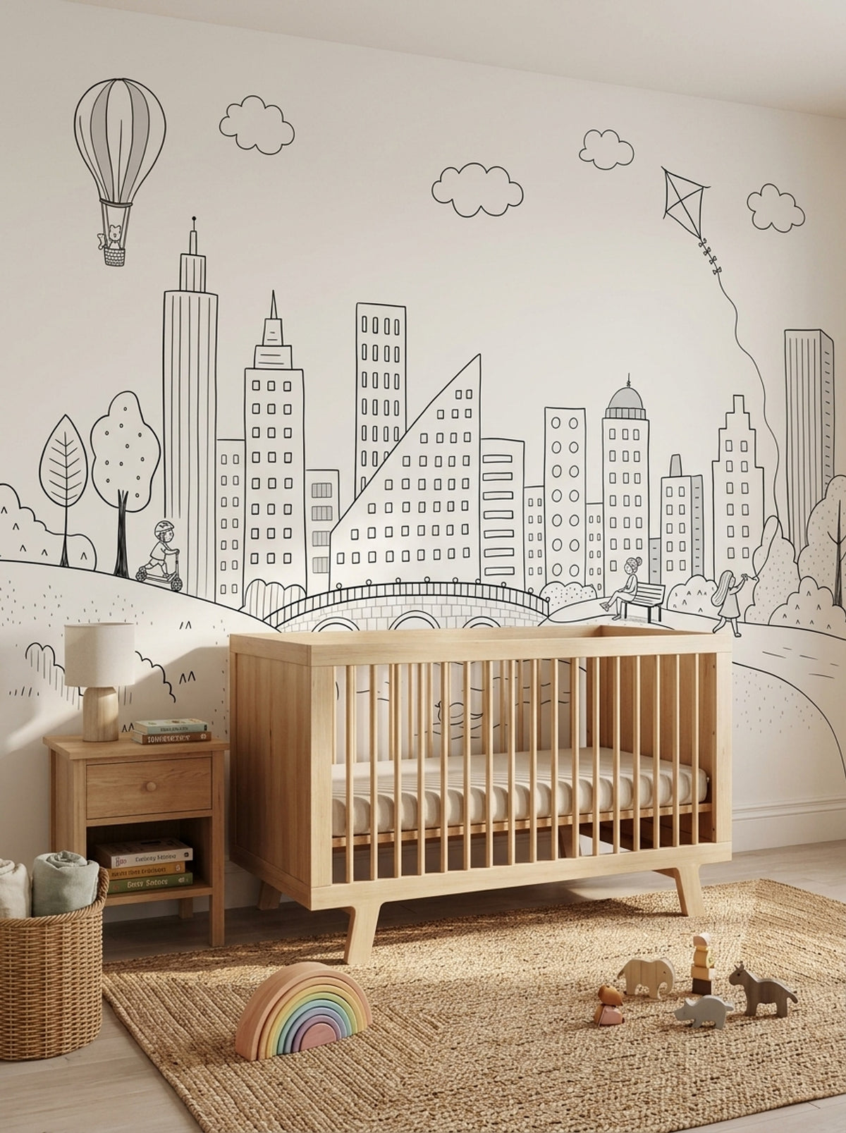 Hot Air Balloon Wallpaper Skyline Removable Cityscape Wall Decor