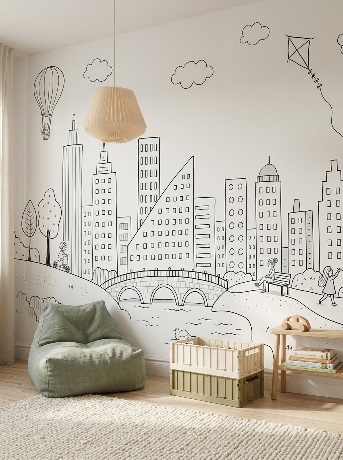 Hot Air Balloon Wallpaper Skyline Removable Cityscape Wall Decor