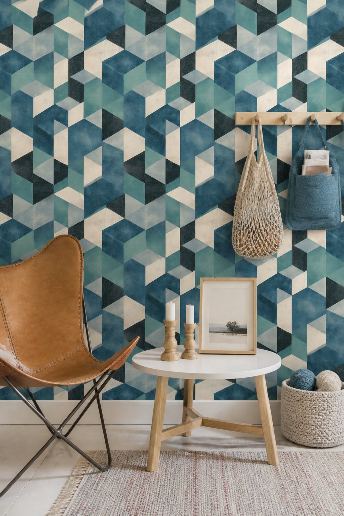 Mid Century Modern Wallpaper Geometric Isometric Removable Wall Decor