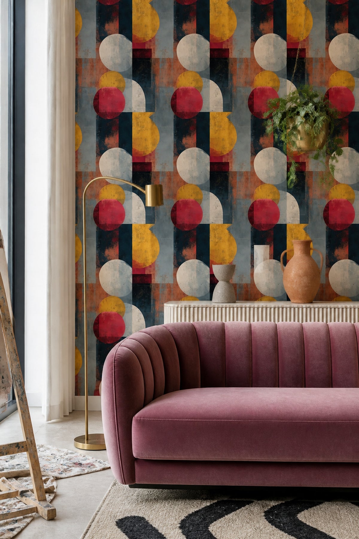 Mid Century Modern Wallpaper Retro Geometric Removable Wall Decor