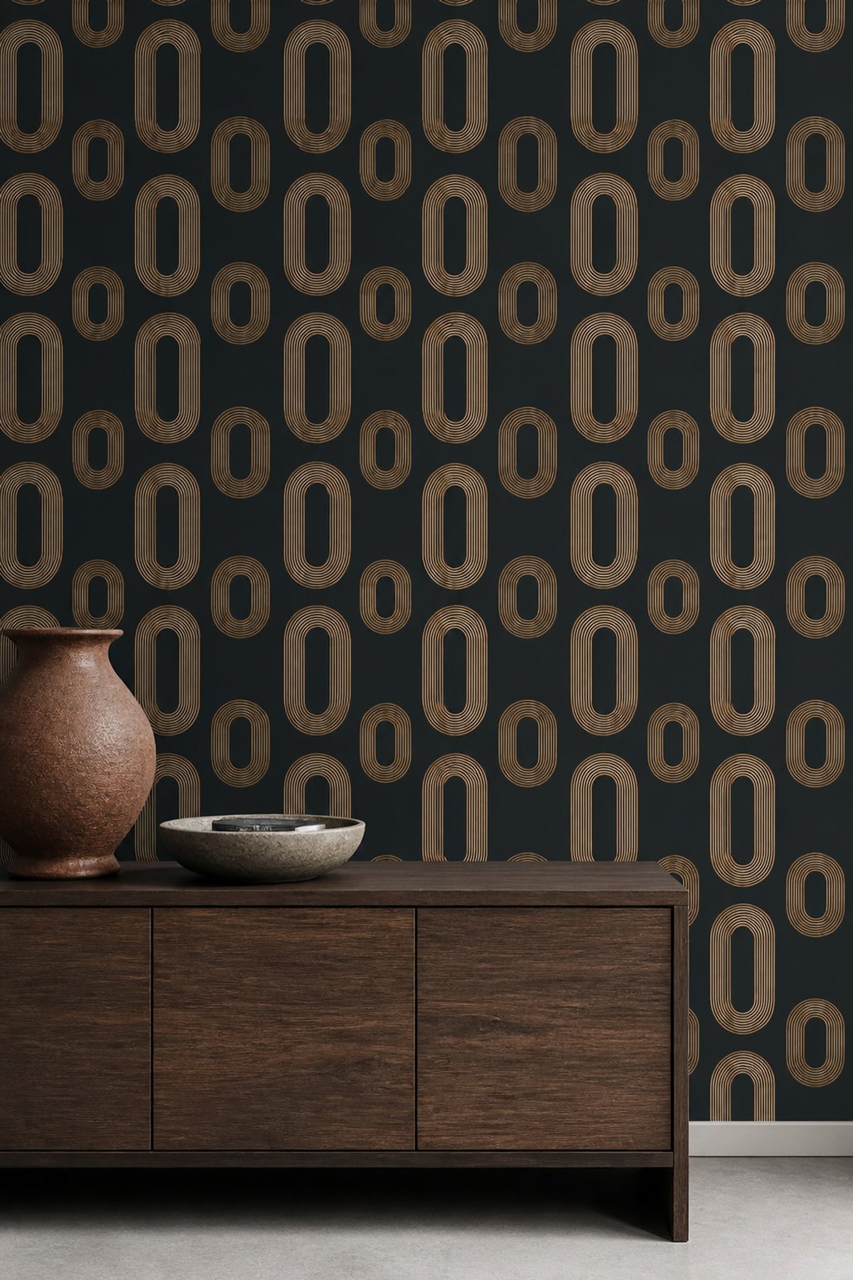 Dark Geometric Wallpaper Black Background Removable Gold Linework Wall Double Roll