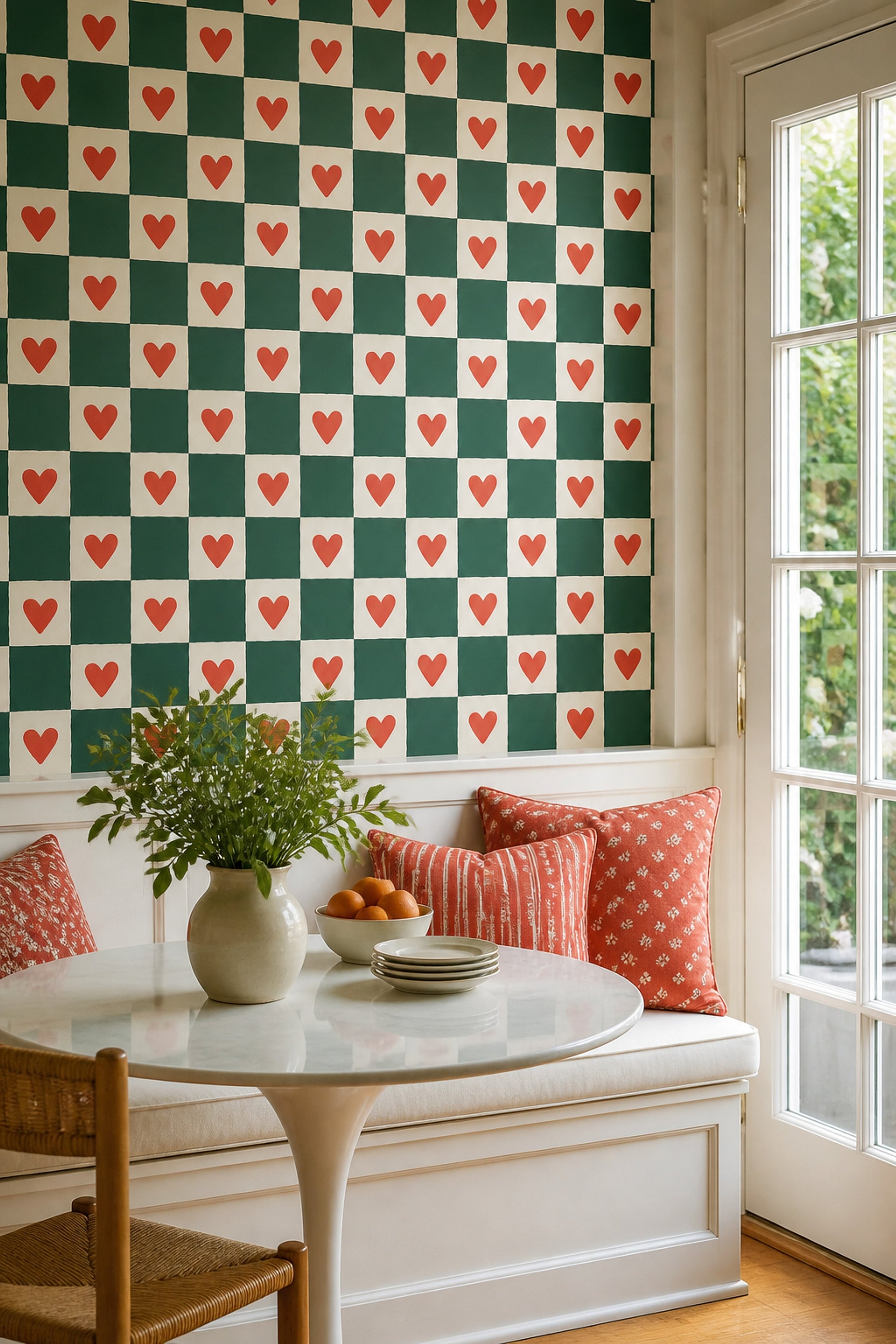 Checkered Wallpaper Hearts Geometric Removable Wall Decor
