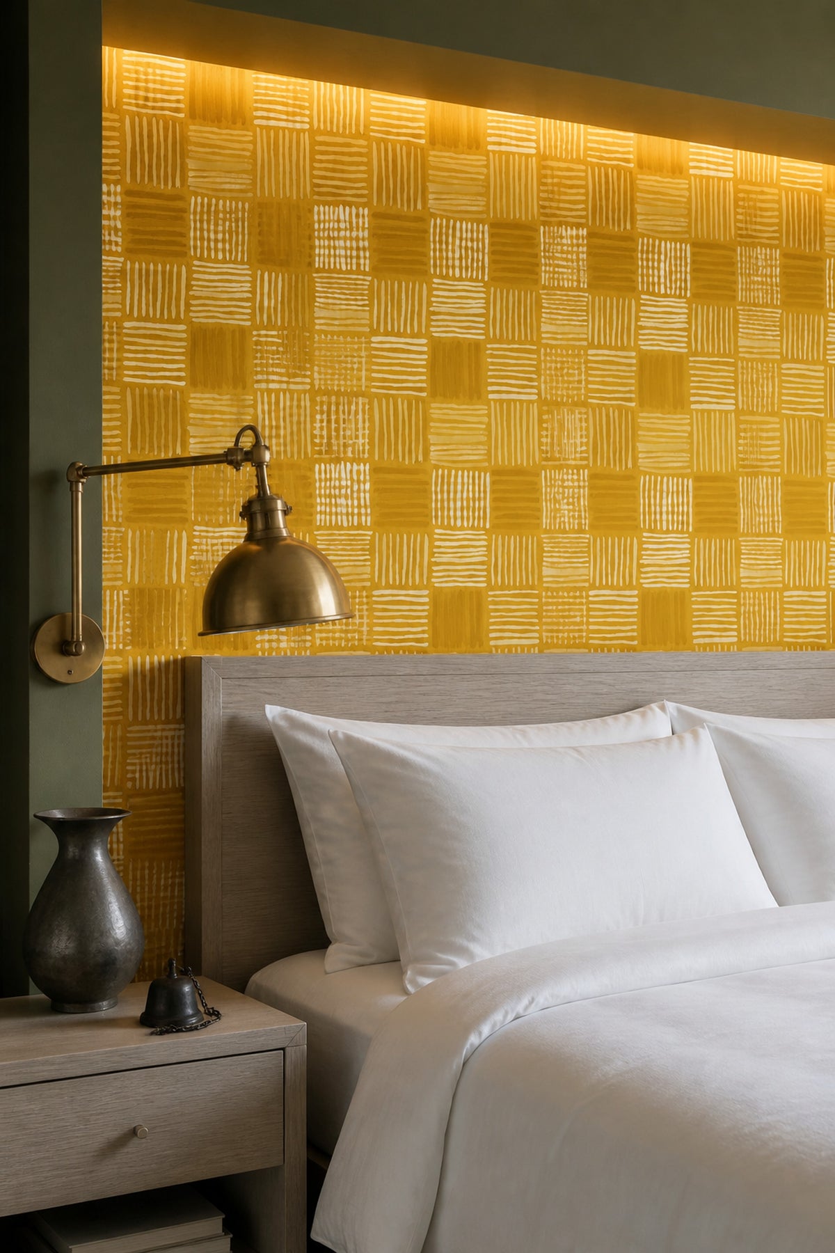 Mustard Yellow Wallpaper Cream Stripes Abstract Geometric Decorative Mural