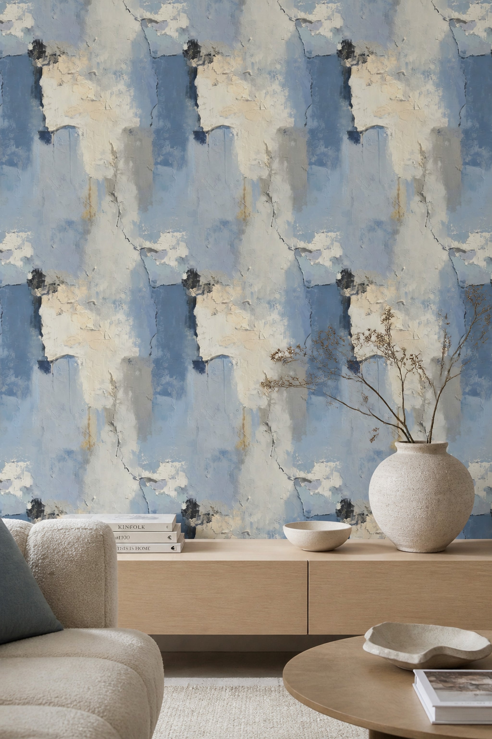 Textured Wallpaper Light Blue Plaster Effect Removable Wall Decor