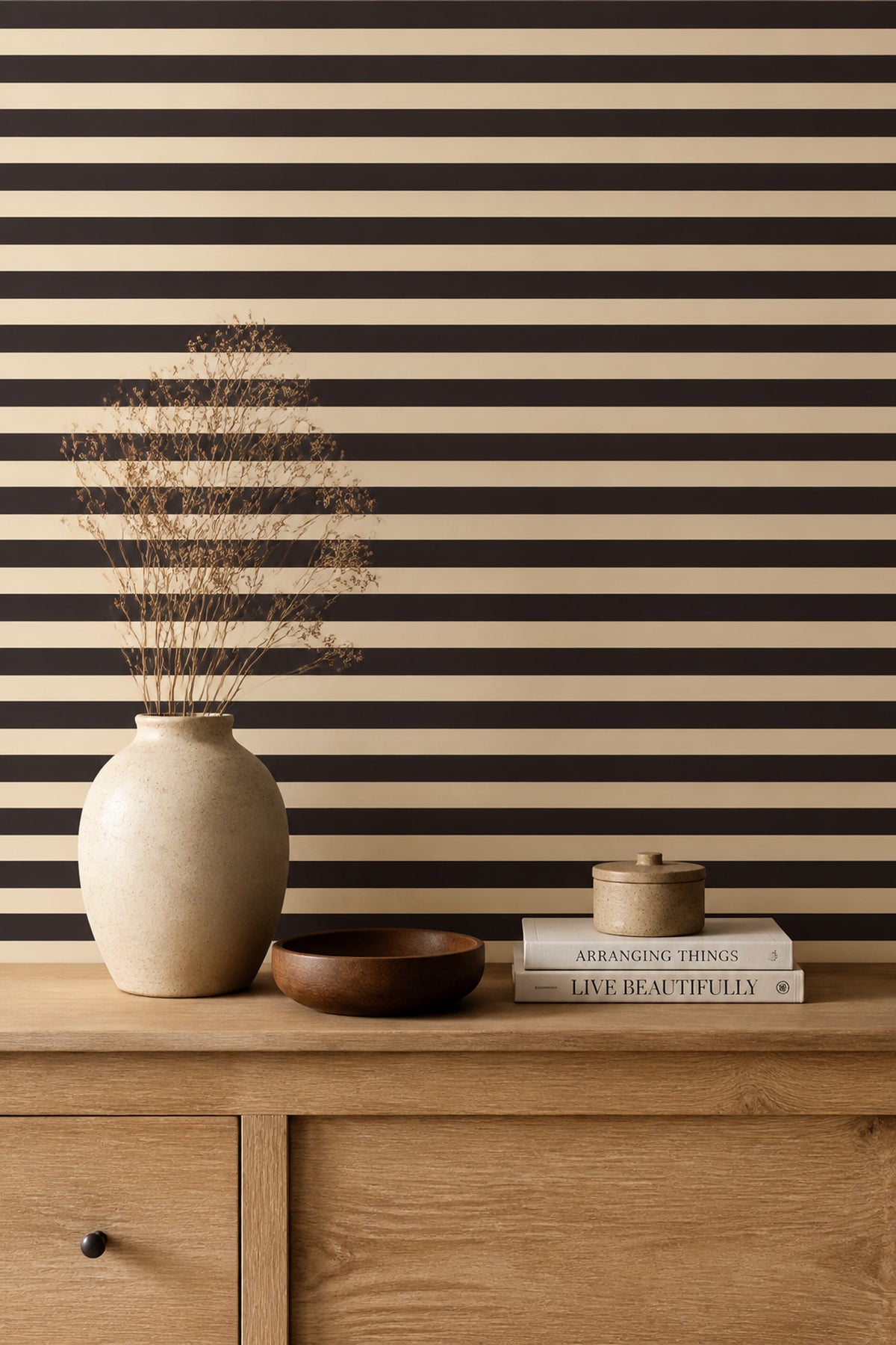 Horizontal Stripes Wallpaper Dark Brown Minimalist Decorative Mural