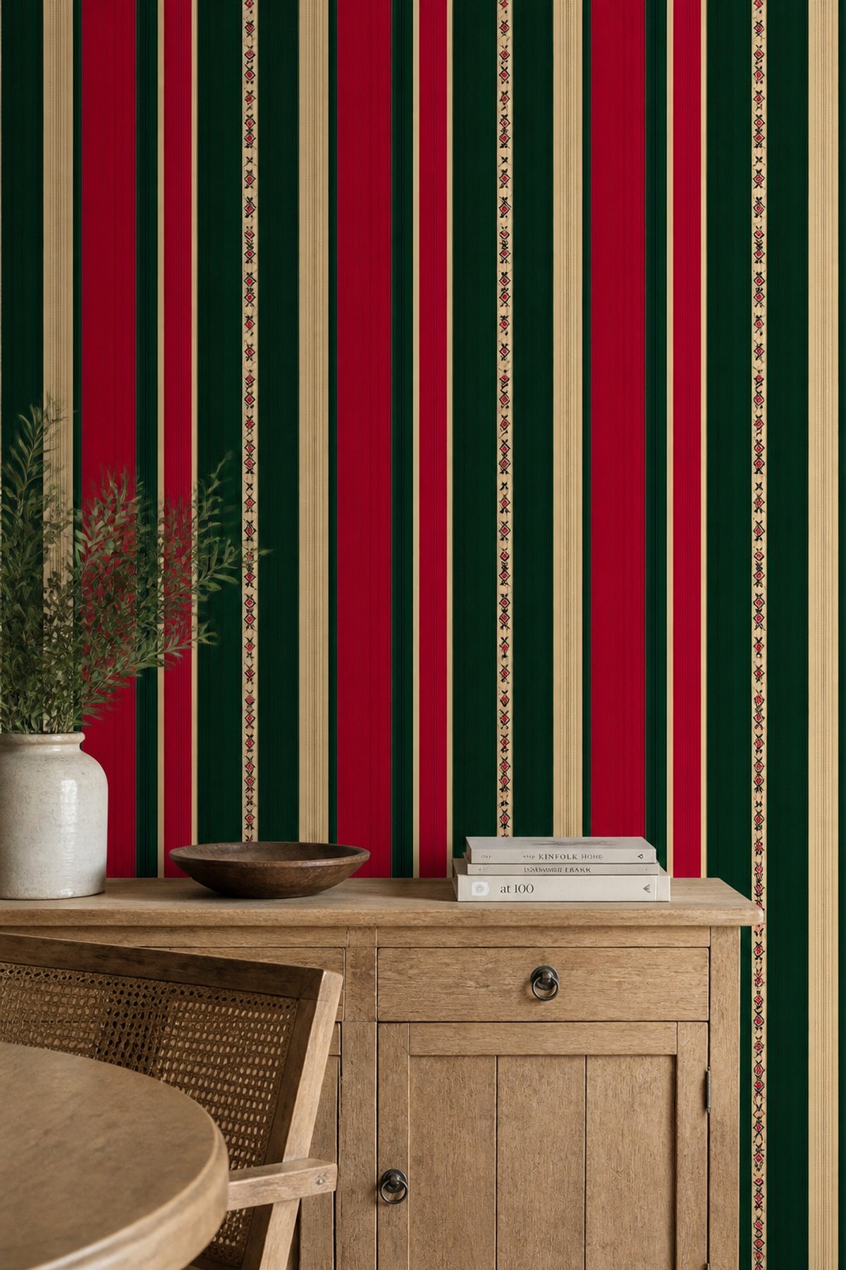 Dark Striped Wallpaper Tribal Border Geometric Textile Removable Wall Decor