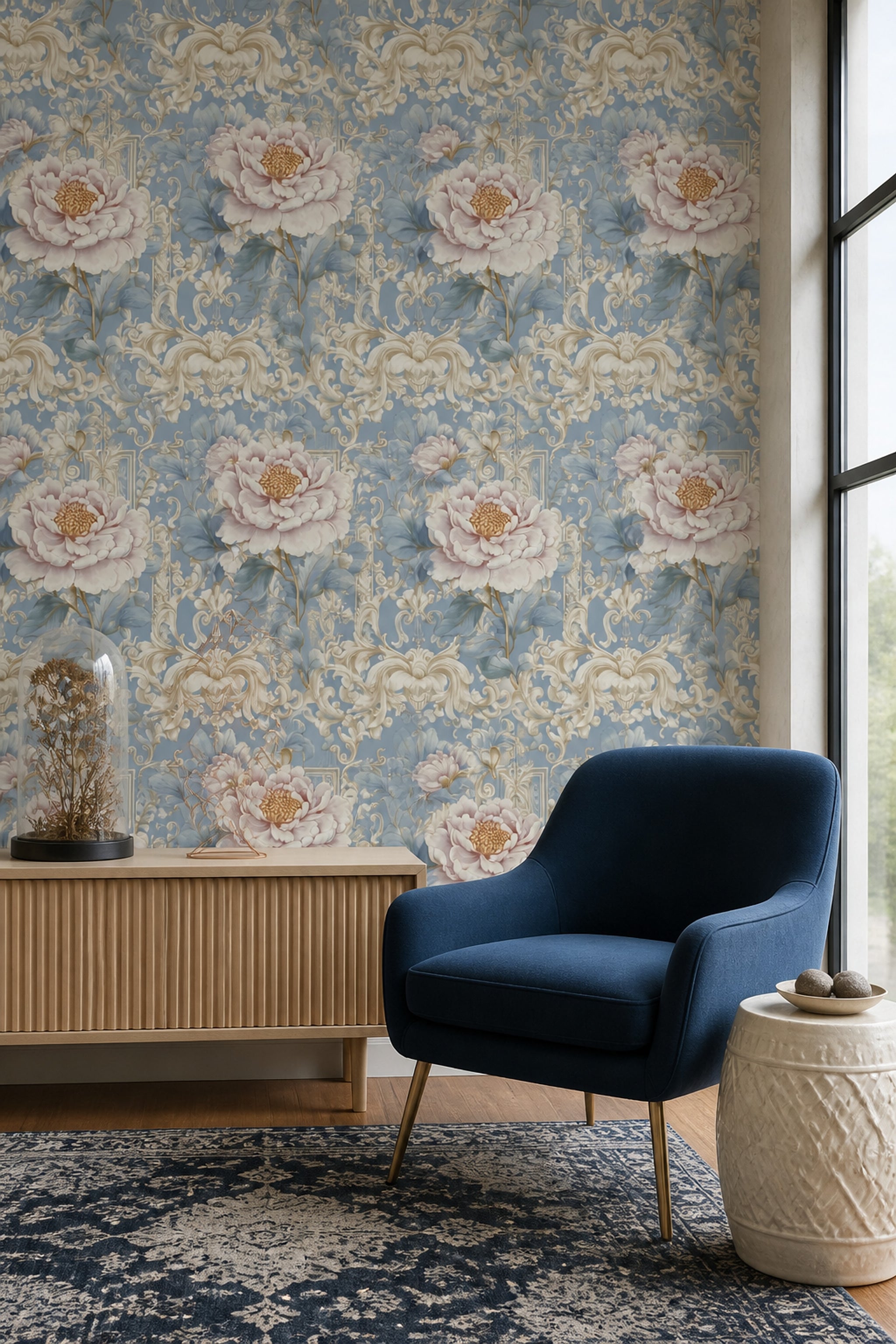 Peony Wallpaper Floral Removable Baroque Wall Double Roll