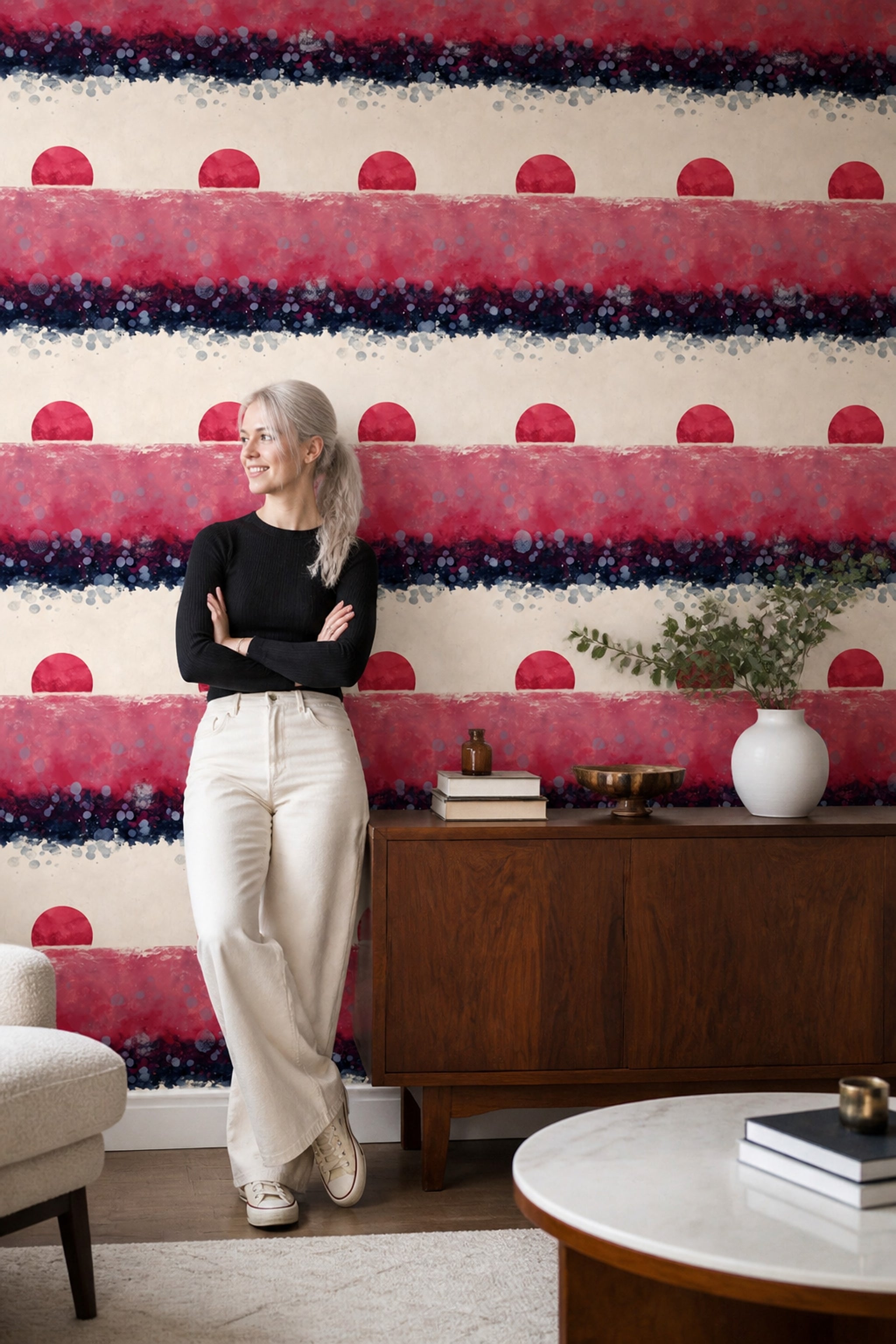 Abstract Wallpaper Geometric Circles Removable Wall Decor