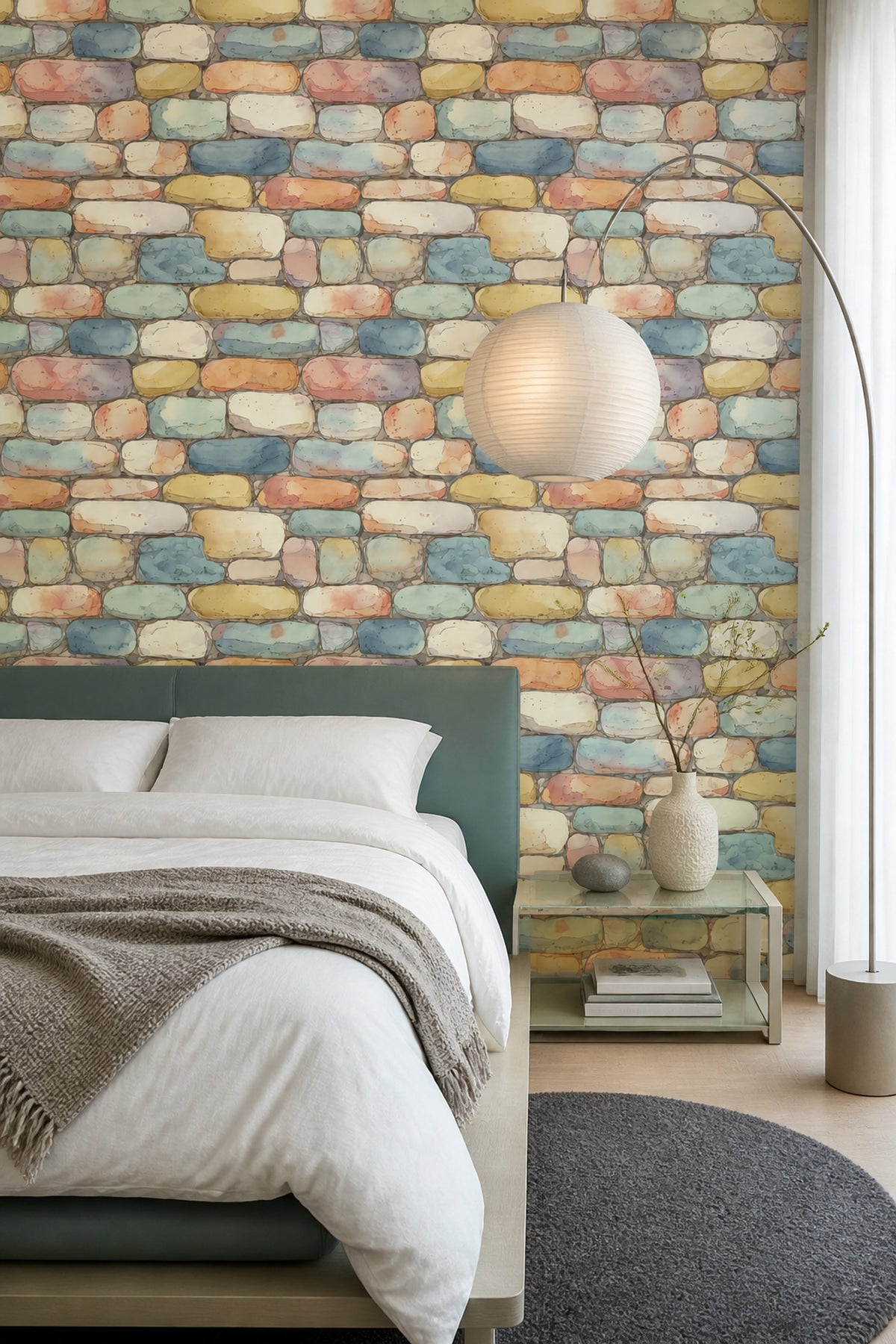 Stone Wall Wallpaper Pastel Watercolor Removable Wall Decor