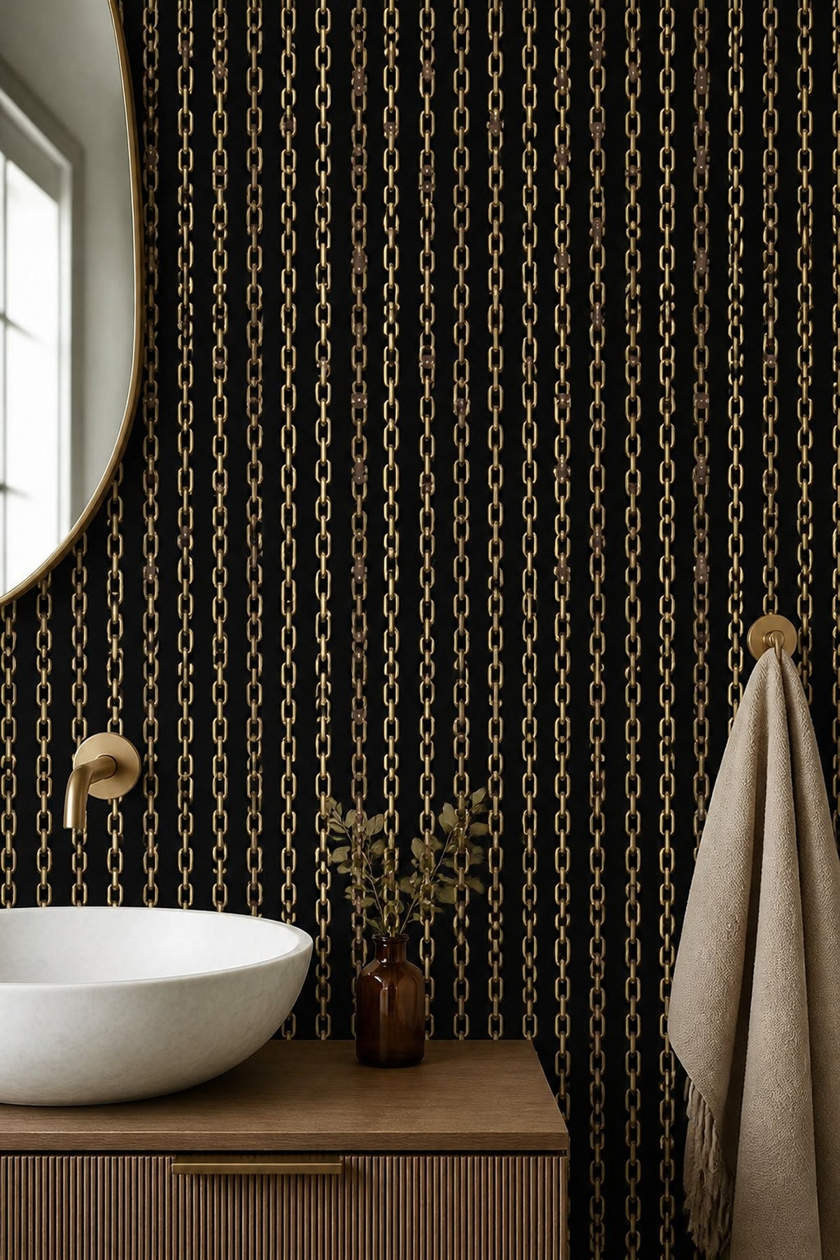 Gold Chains Wallpaper Black Background Removable Glam Industrial Wall Double Roll