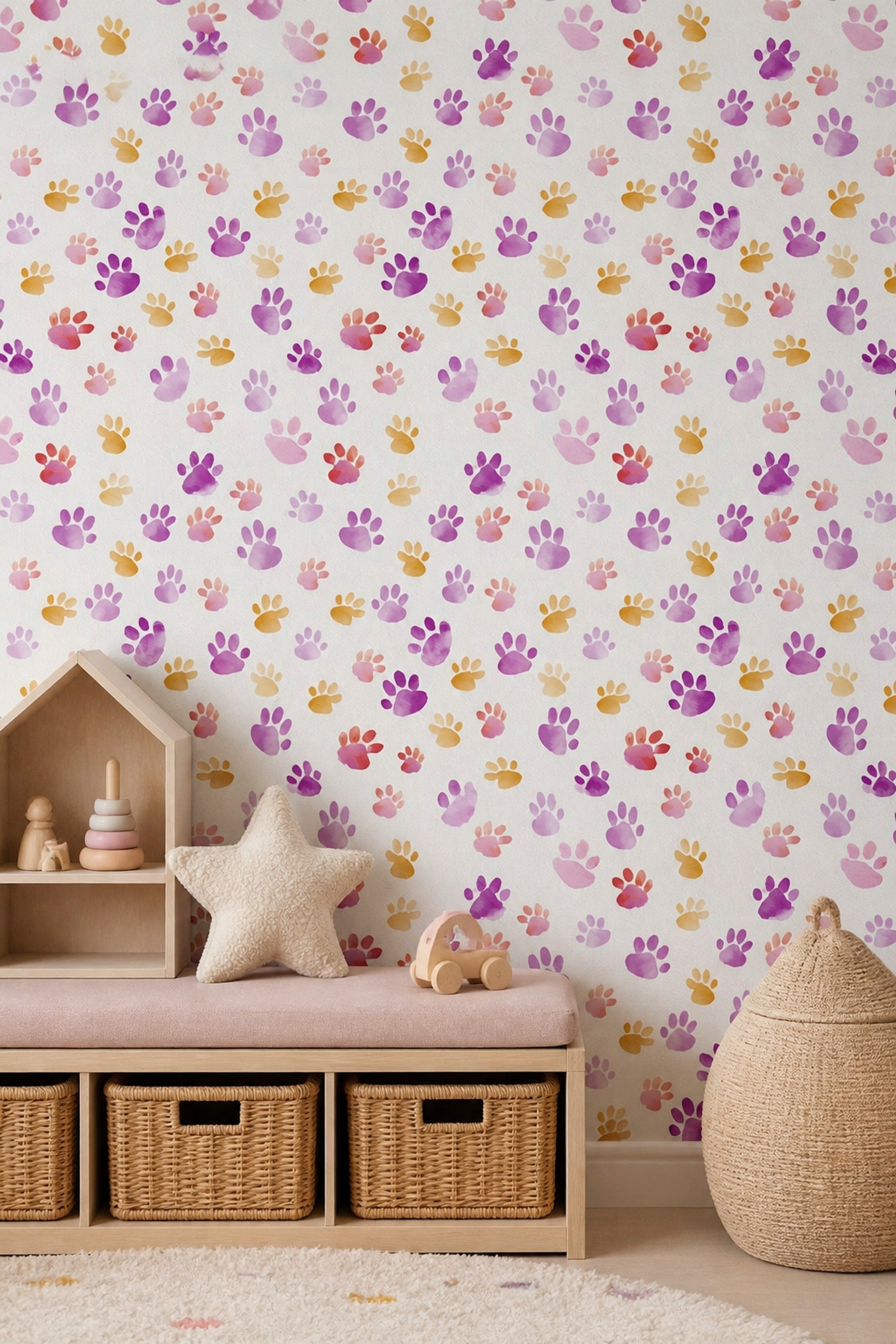 Paw Prints Wallpaper Watercolor Pet Themed Decorative Mural