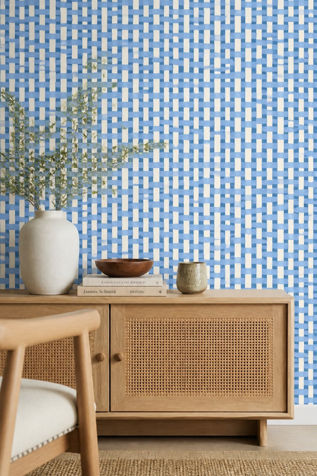 Basket Weave Wallpaper Woven Blue Removable Wall Decor