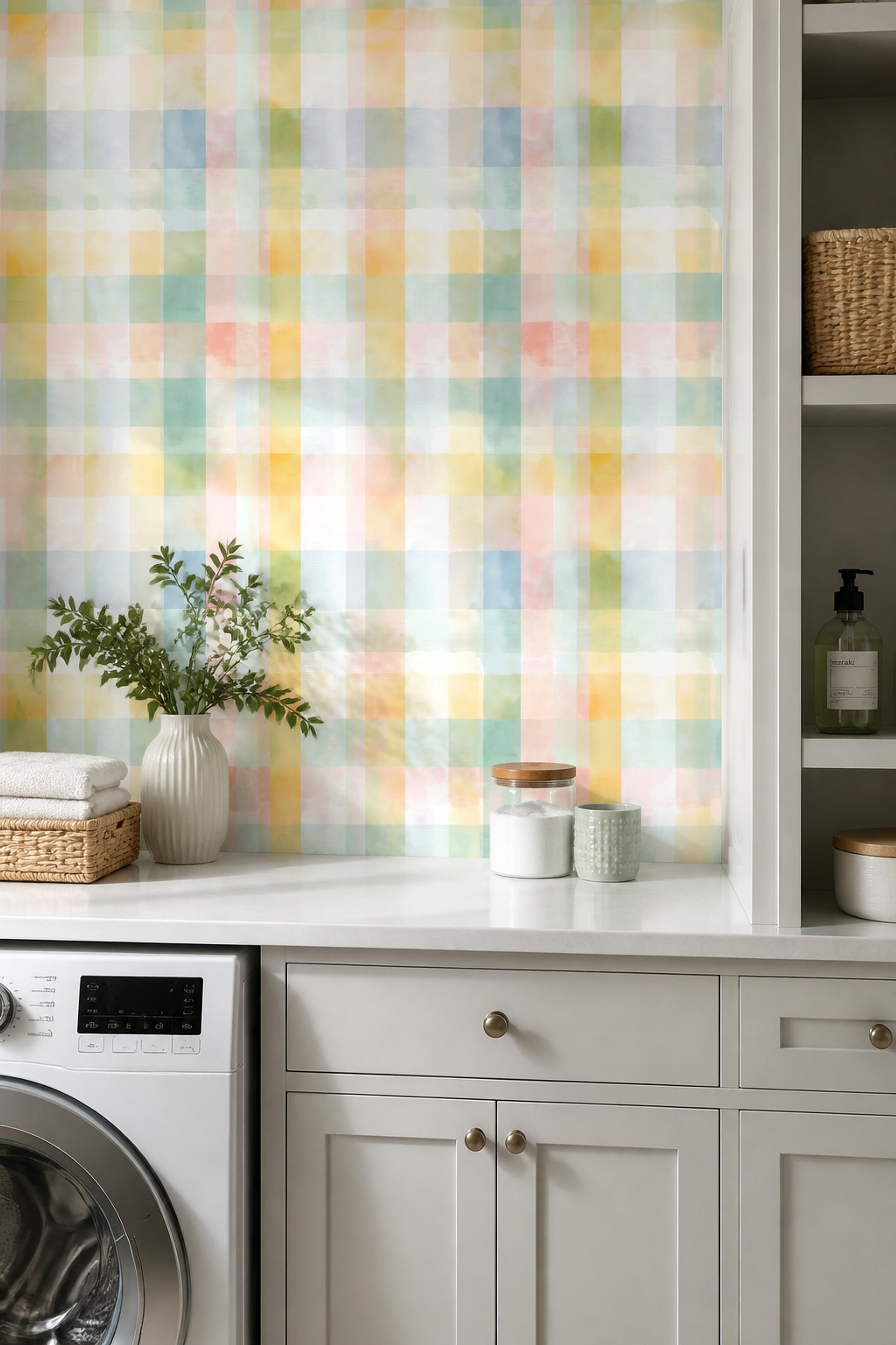Pastel Plaid Wallpaper Checkered Watercolor Decorative Mural