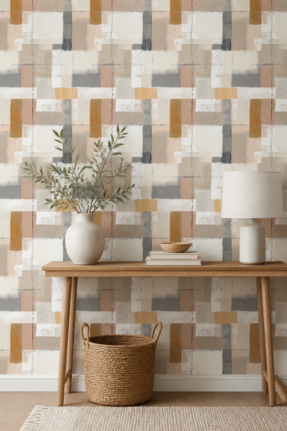 Geometric Wallpaper Abstract Neutral Removable Wall Decor