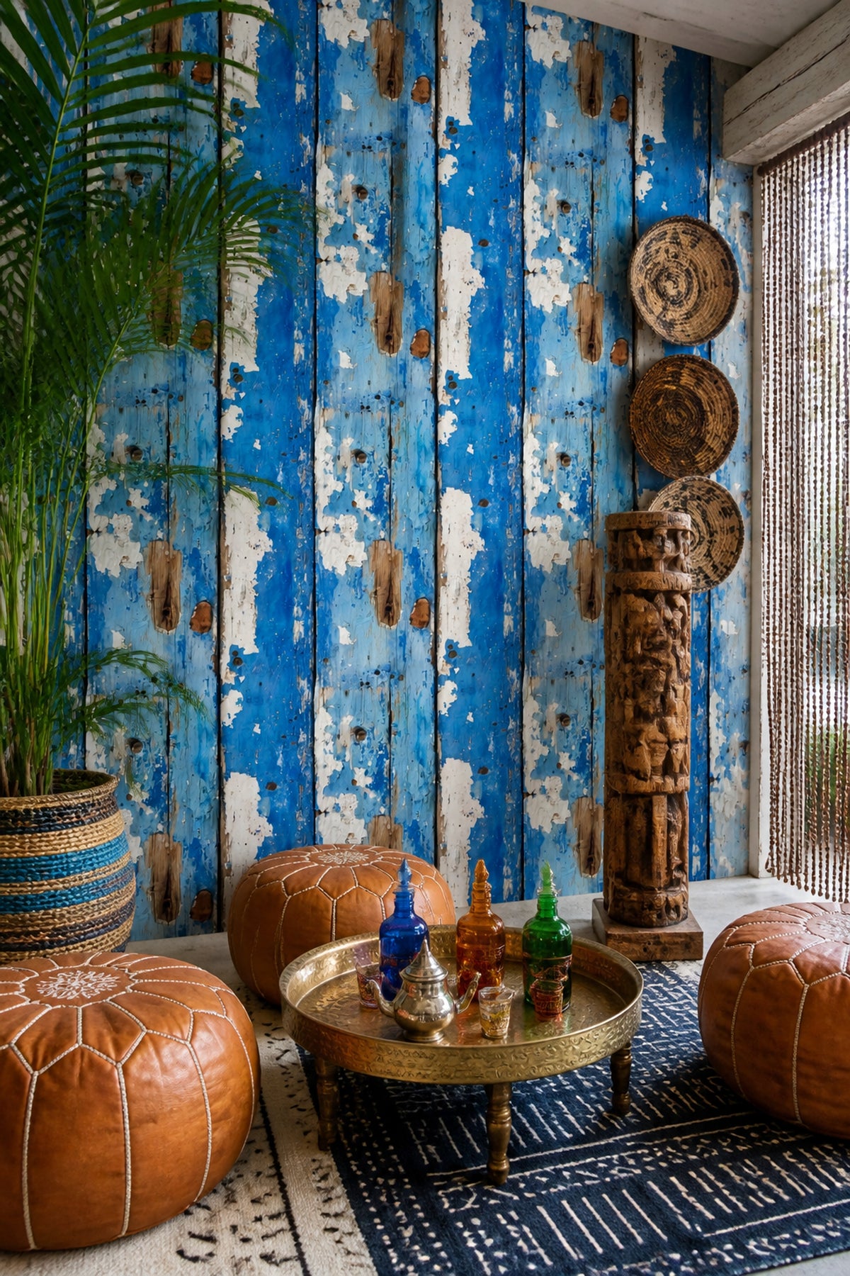 Weathered Wood Wallpaper Blue Planks Removable Peeling Paint Wall Double Roll