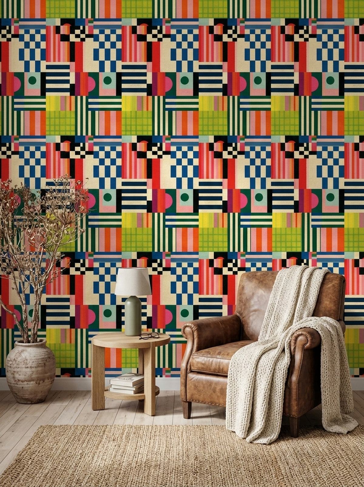 Abstract Geometric Wallpaper Color Block Removable Striped Wall Double Roll