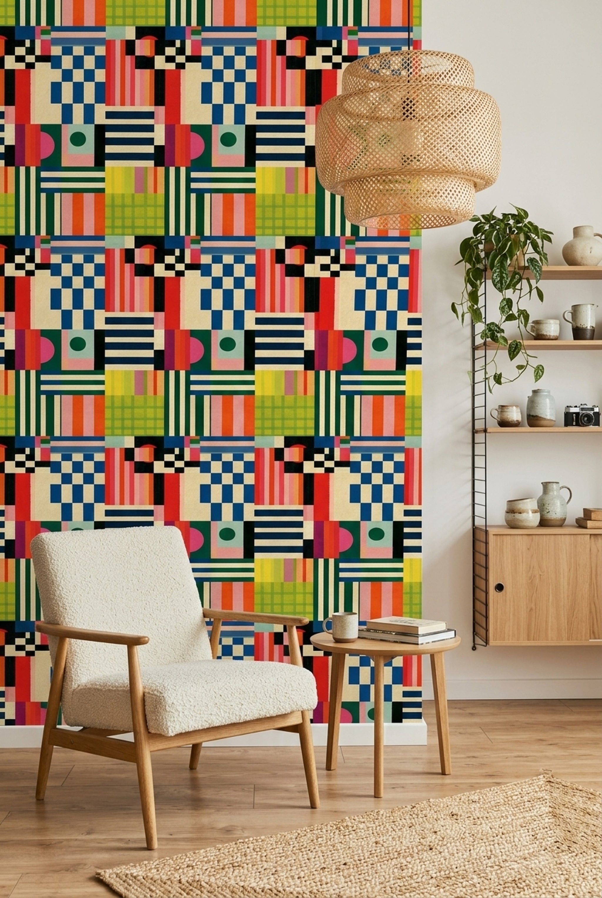 Abstract Geometric Wallpaper Color Block Removable Striped Wall Double Roll