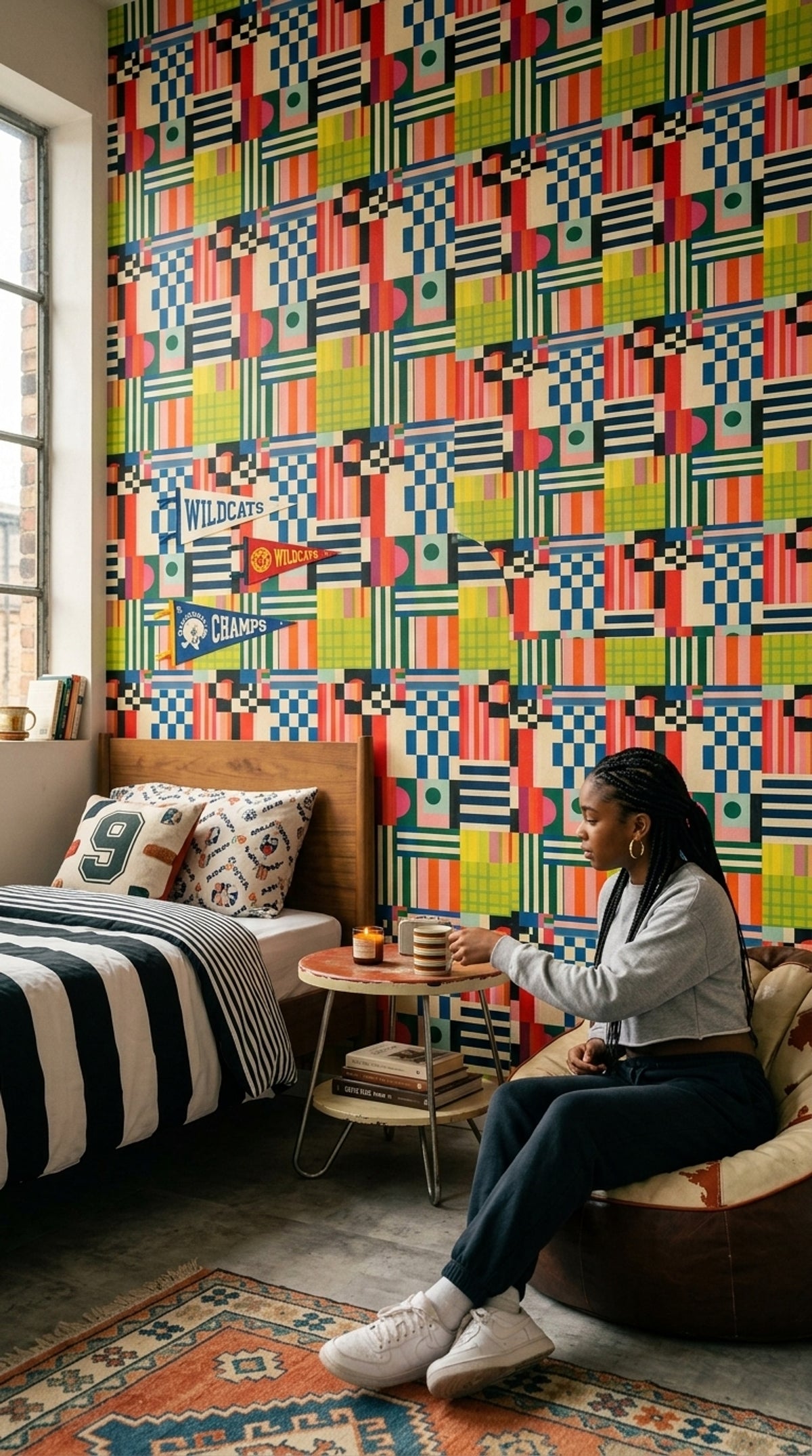 Abstract Geometric Wallpaper Color Block Removable Striped Wall Double Roll