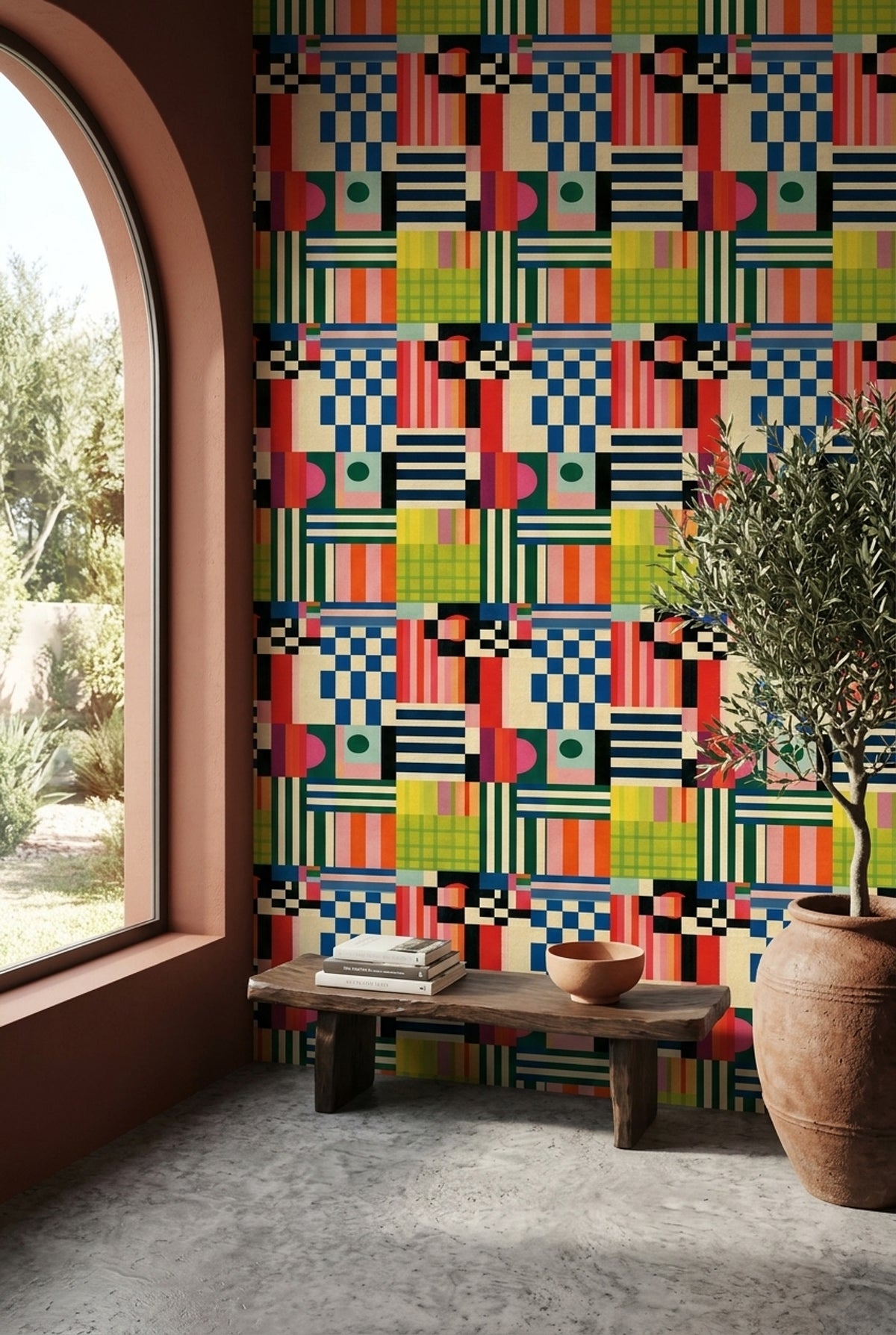 Abstract Geometric Wallpaper Color Block Removable Striped Wall Double Roll