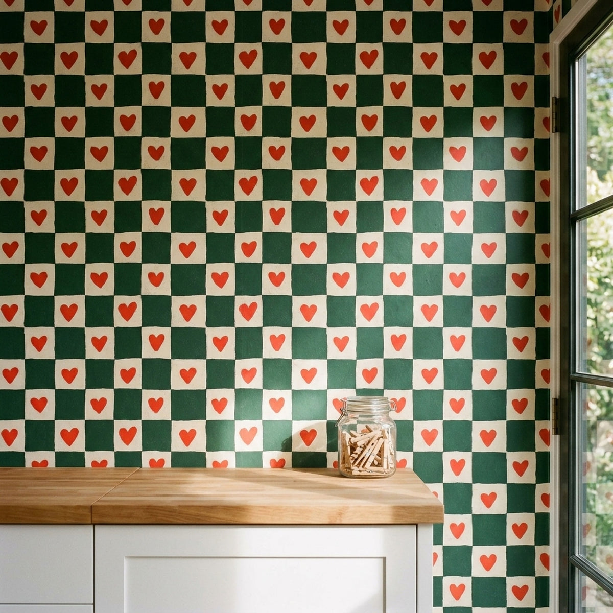 Checkered Wallpaper Hearts Geometric Removable Wall Decor