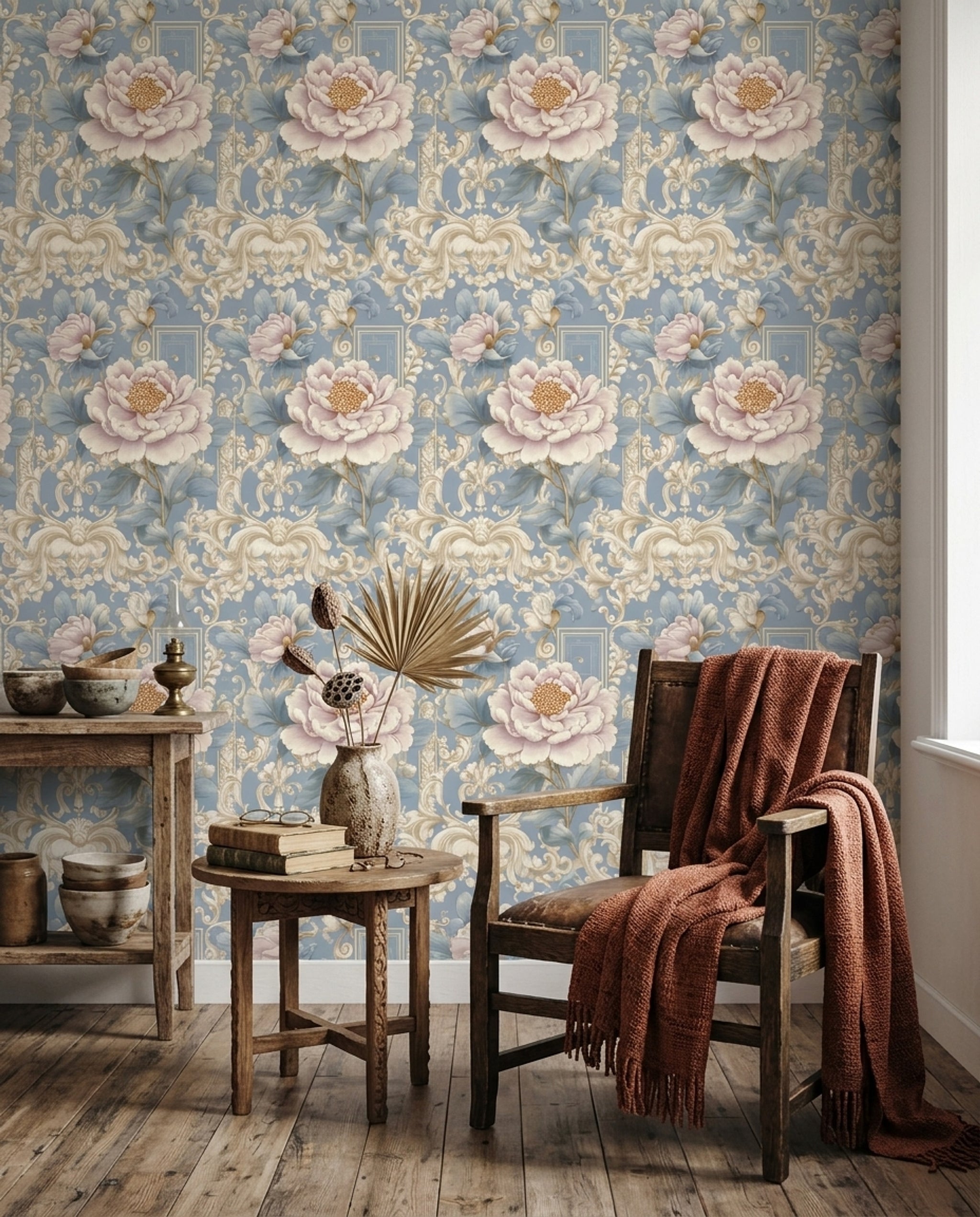 Peony Wallpaper Floral Removable Baroque Wall Double Roll