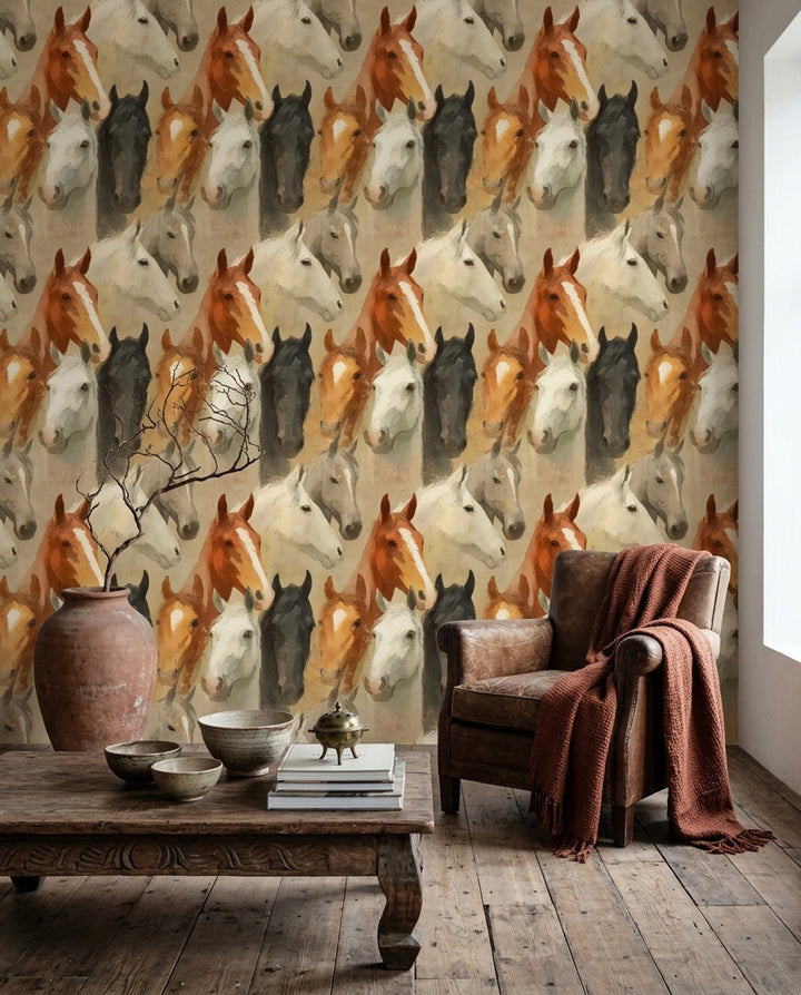 Equestrian Wallpaper Horses Watercolor Removable Wall Decor