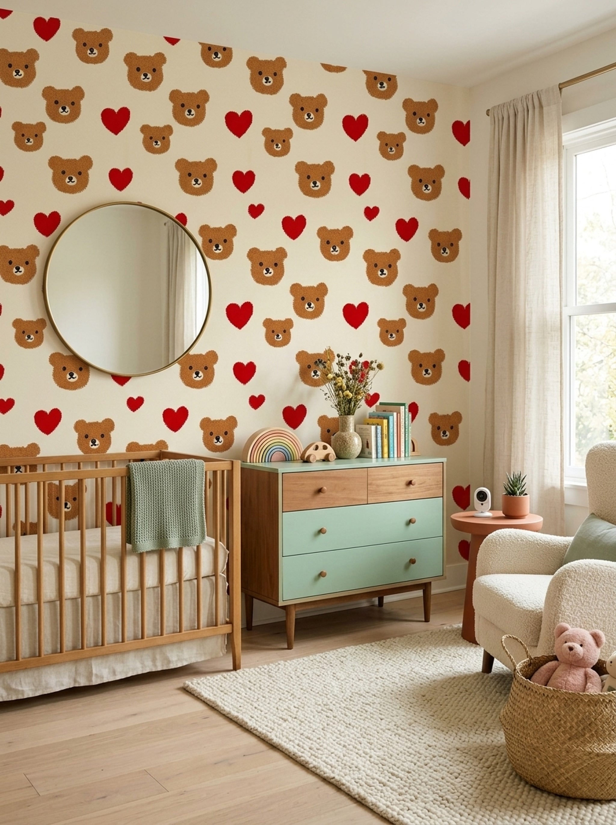 Teddy Bears Wallpaper Red Hearts Cute Decorative Mural
