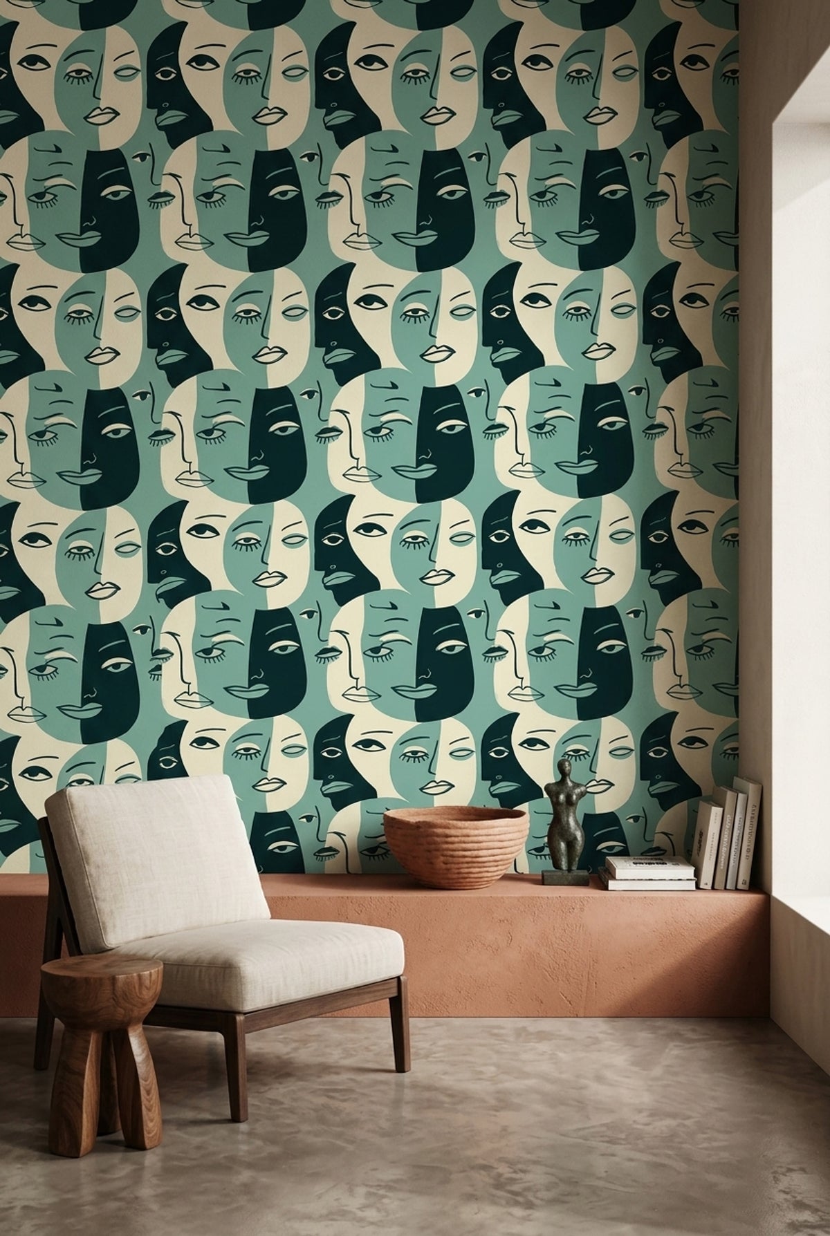 Abstract Faces Wallpaper Portrait Removable Line Art Wall Double Roll