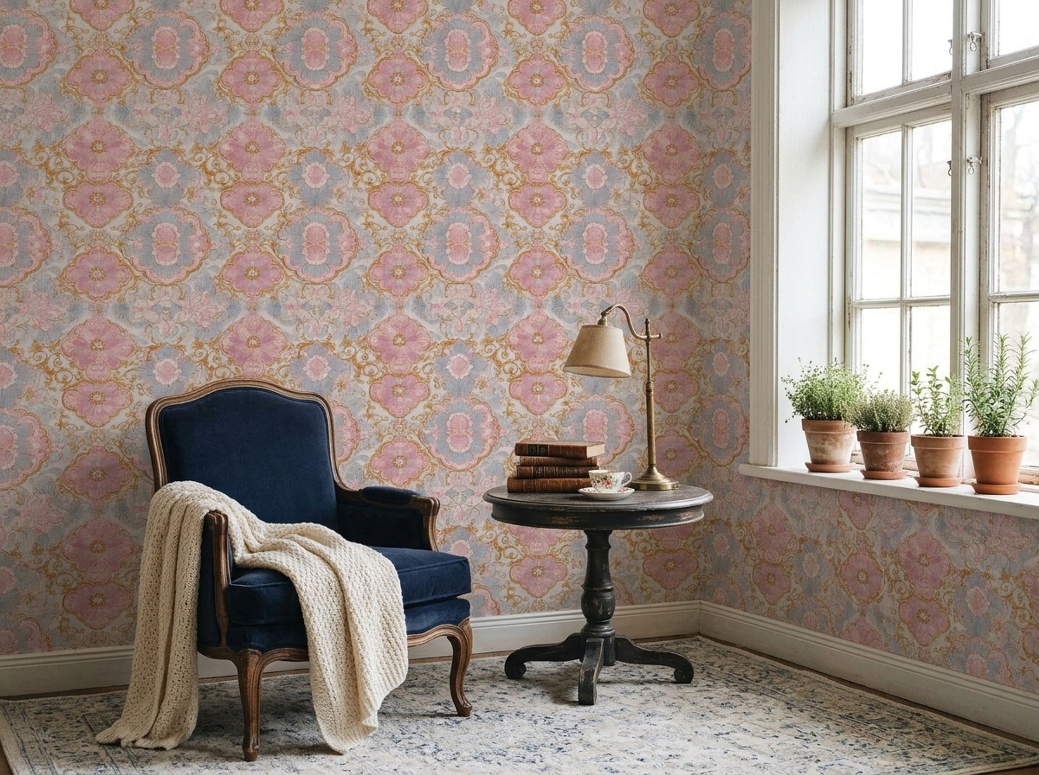 Floral Damask Wallpaper Gold Scrollwork Removable Baroque Wall Double Roll